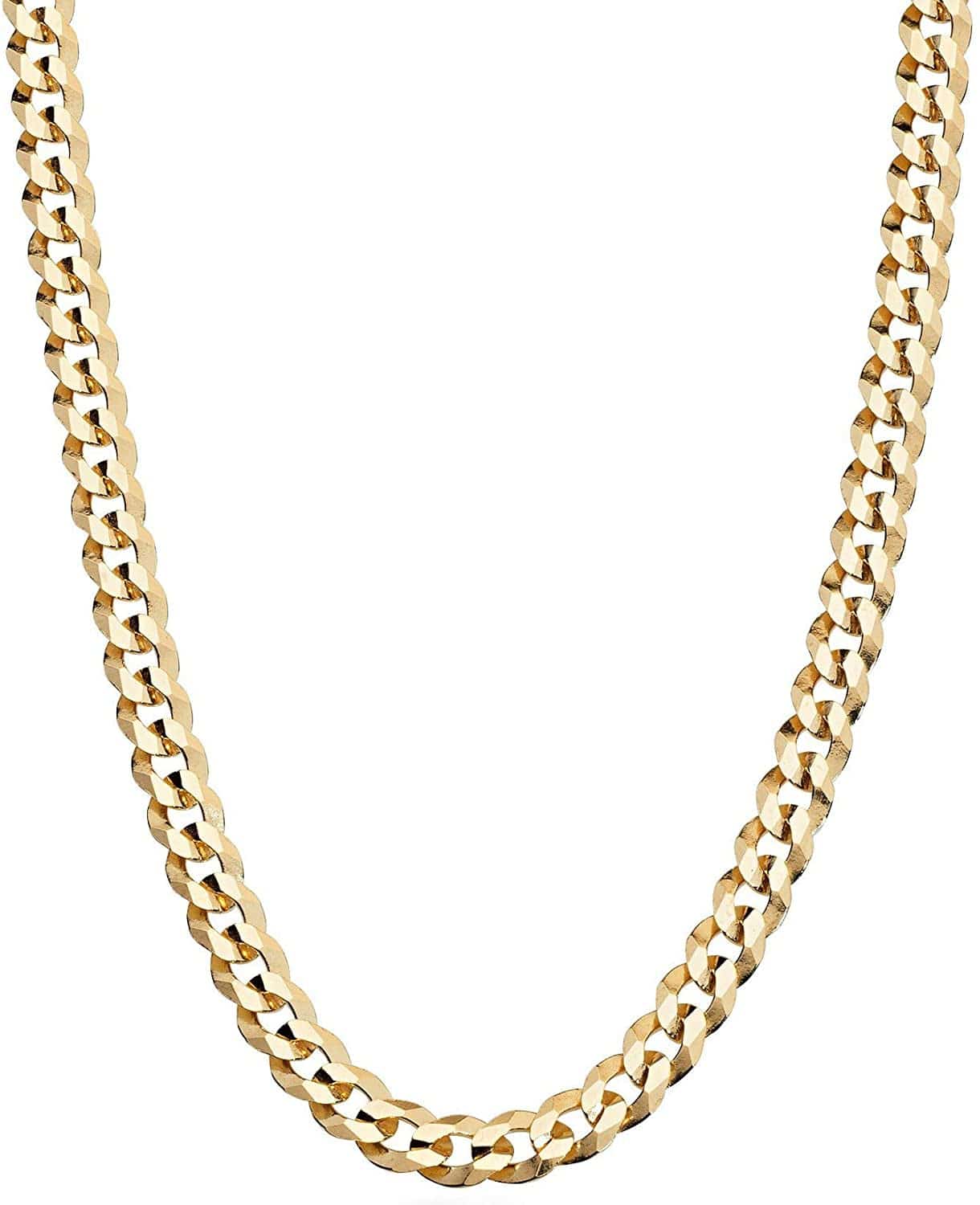 Solid 18K Gold over Sterling Silver Italian 5Mm Diamond-Cut Cuban Link Curb Chain Necklace for Women Men, 925 Sterling Silver Made in Italy Length 18 Inches (women's average length)