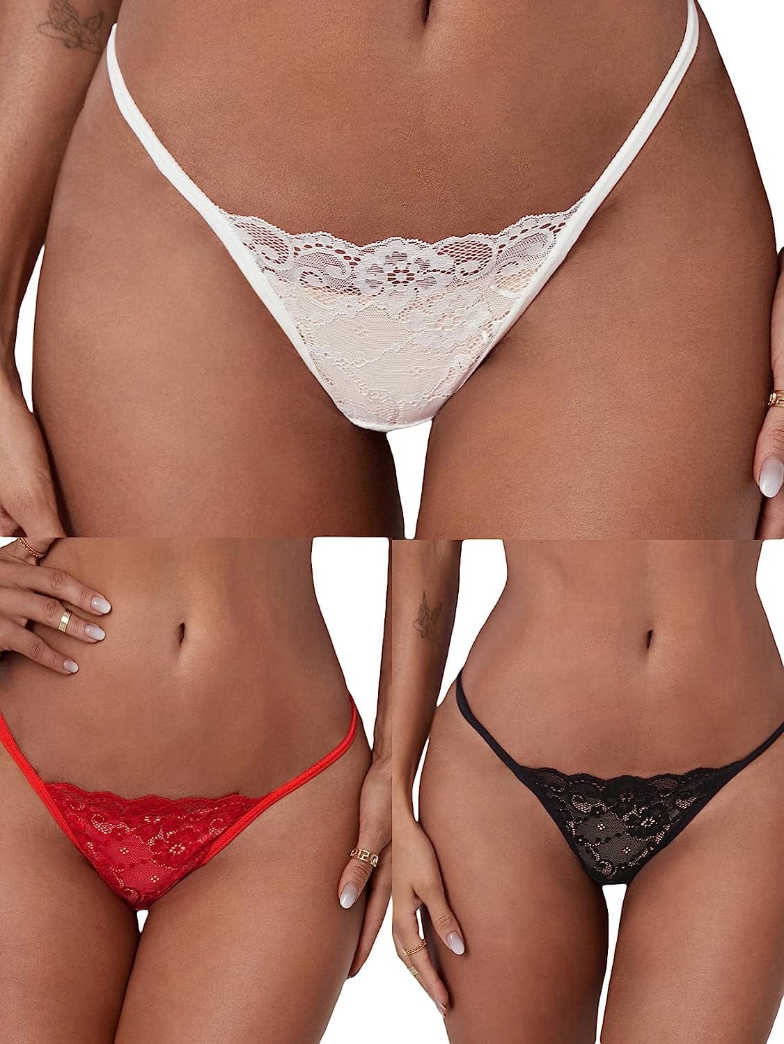 SOLY HUX Women'S Sexy 3 Piece G-String Lace Thongs V Cheeky Underwear Panties Multicoloured / Large