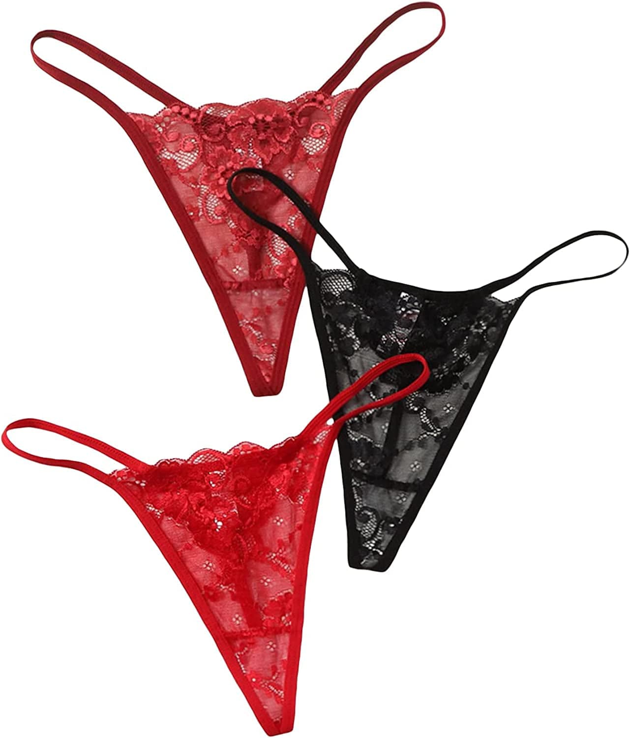 SOLY HUX Women'S Sexy 3 Piece G-String Lace Thongs V Cheeky Underwear Panties Multi / Large