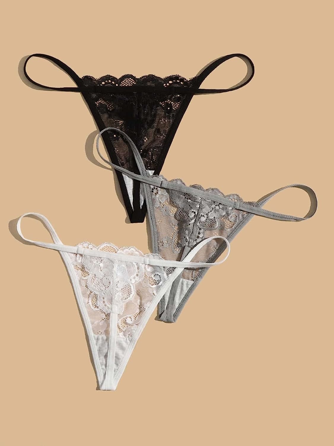 SOLY HUX Women'S Sexy 3 Piece G-String Lace Thongs V Cheeky Underwear Panties