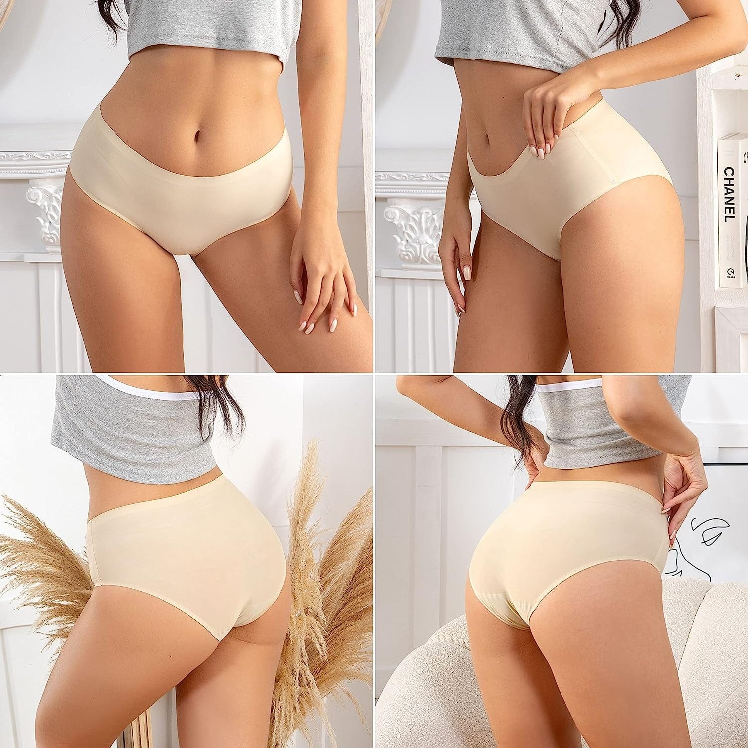SONTOP BASIC Women’S 3 Pack Seamless Basic Invisible Underwear Bikini Hipster Briefs Panties FULL BACK