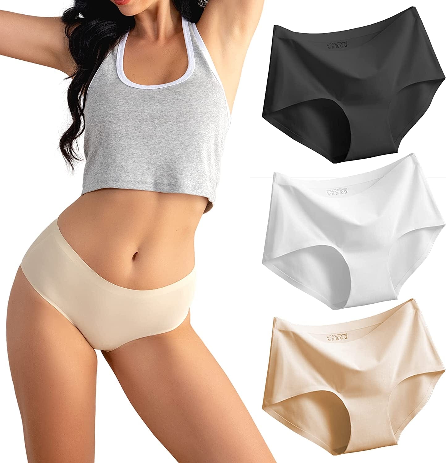 SONTOP BASIC Women’S 3 Pack Seamless Basic Invisible Underwear Bikini Hipster Briefs Panties FULL BACK Brief – 3 Colors / Small