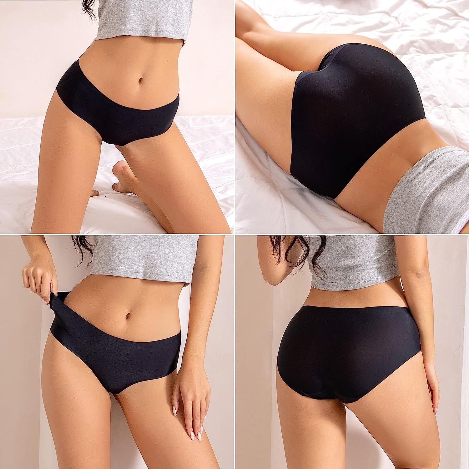 SONTOP BASIC Women’S 3 Pack Seamless Basic Invisible Underwear Bikini Hipster Briefs Panties FULL BACK