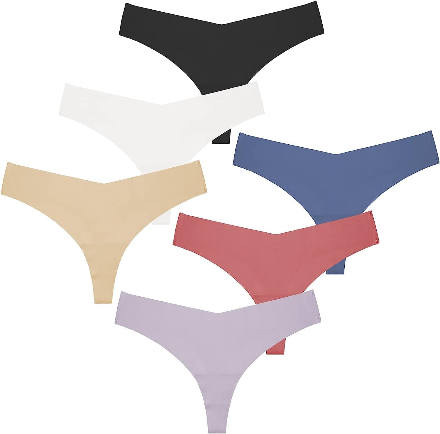 SONTOP BASIC Women'S Underwear Seamless Thong T Back Panty Cotton Breathable Thongs Panties for Women 3-6 Pack Black/White/Nude/Lilac/Navy/Redpink / Large