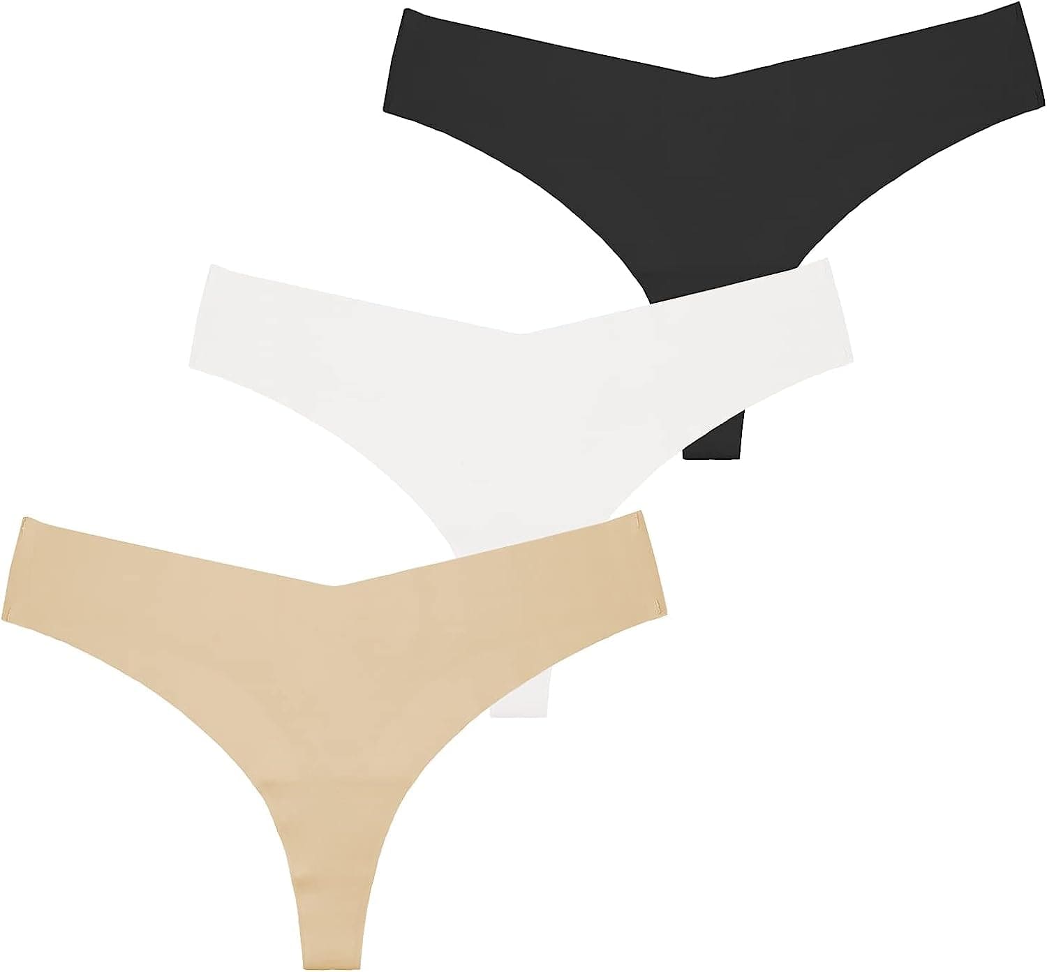 SONTOP BASIC Women'S Underwear Seamless Thong T Back Panty Cotton Breathable Thongs Panties for Women 3-6 Pack Black/White/Nude / Large