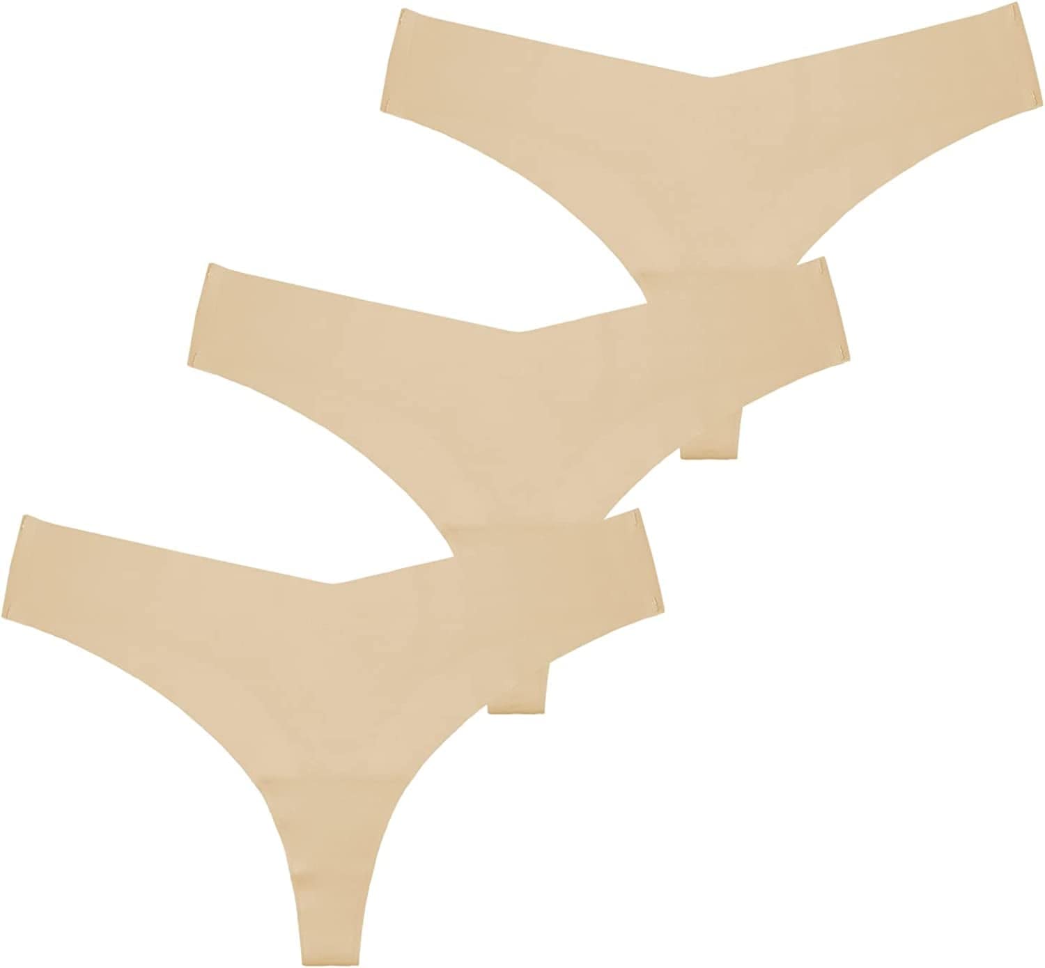 SONTOP BASIC Women'S Underwear Seamless Thong T Back Panty Cotton Breathable Thongs Panties for Women 3-6 Pack Nude/Nude/Nude / Large