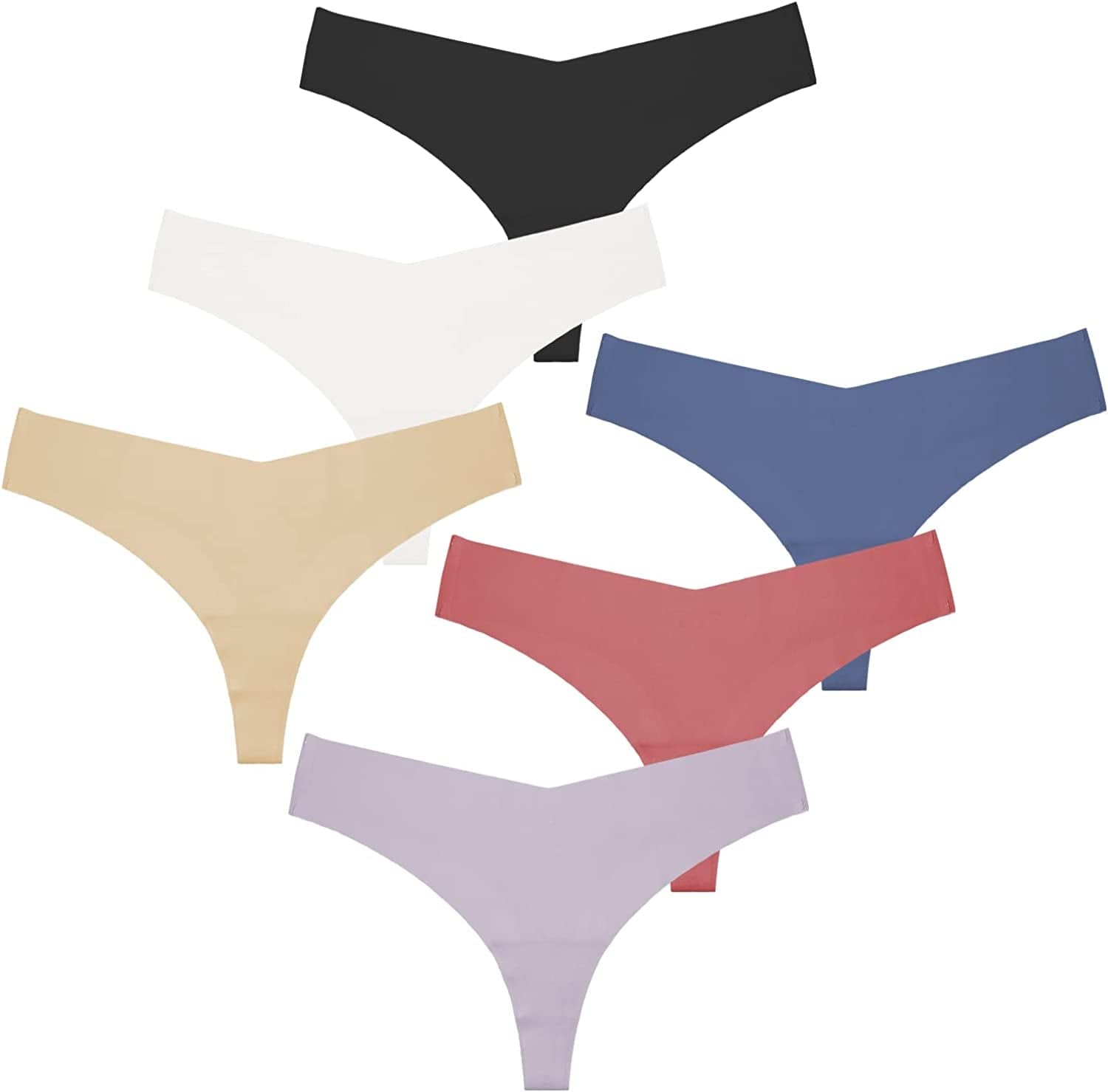SONTOP BASIC Women'S Underwear Seamless Thong T Back Panty Cotton Breathable Thongs Panties for Women 3-6 Pack Black/White/Nude/Lilac/Navy/Redpink / Small