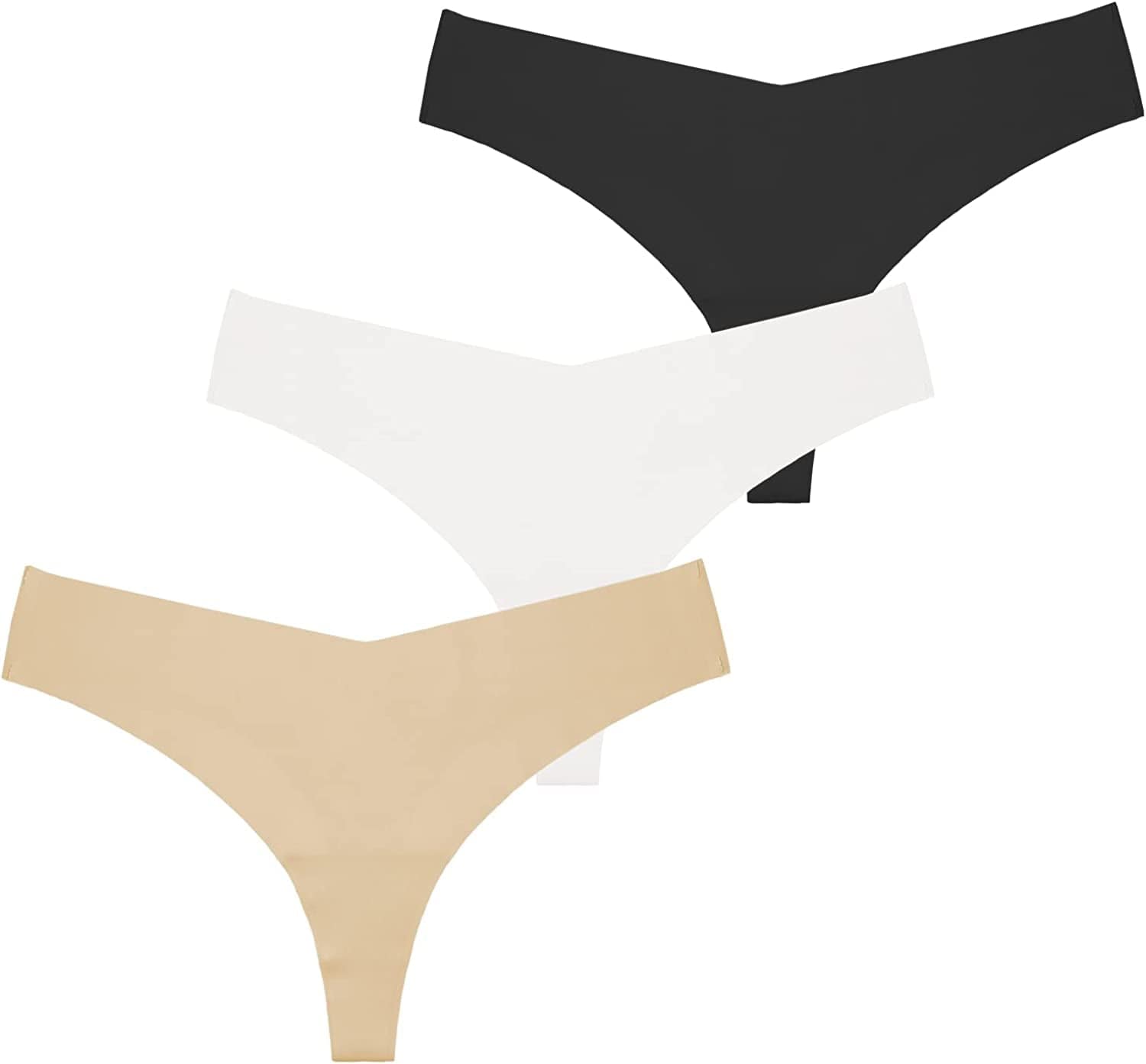 SONTOP BASIC Women'S Underwear Seamless Thong T Back Panty Cotton Breathable Thongs Panties for Women 3-6 Pack Black/White/Nude / Medium