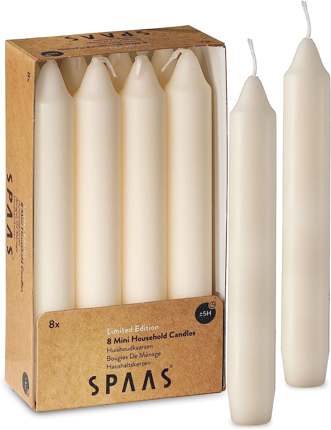 SPAAS Straight Beige Candle Sticks - Pack of 8 6" Long Candles | 5 Hour Long Burning Unscented Candles for Emergency Candles, Chime Candles, Table Candles for Wedding, and Home Decoration Ivory