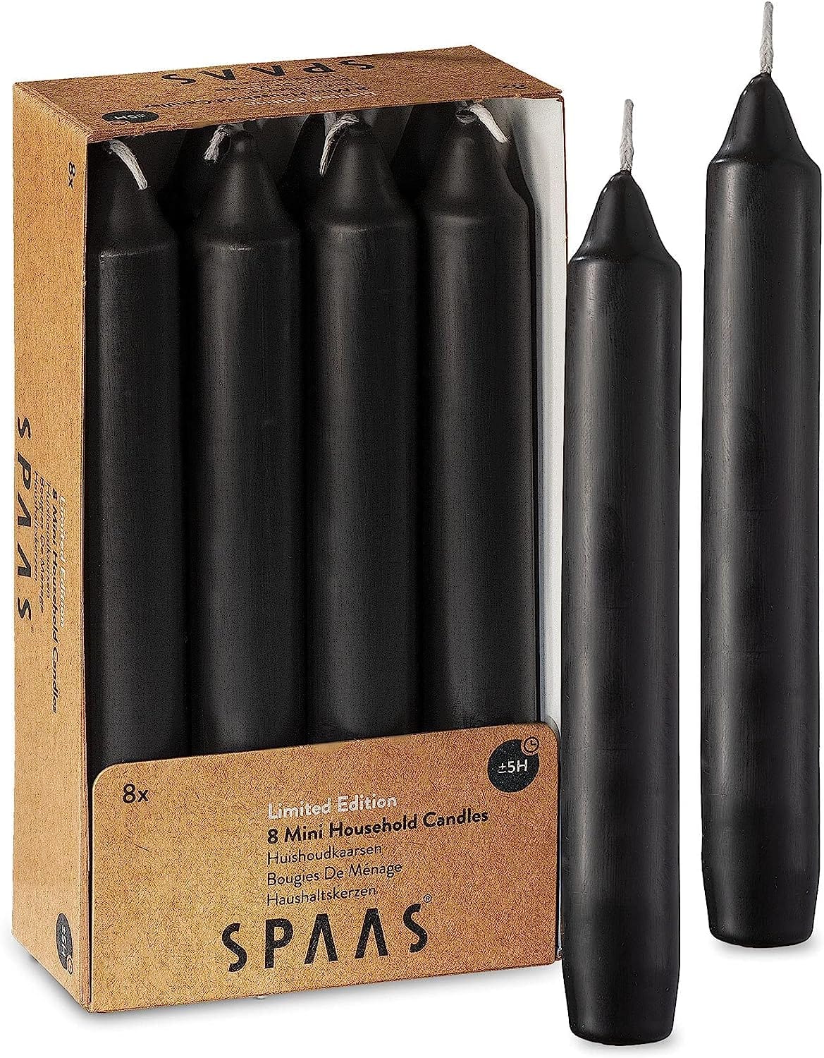 SPAAS Straight Beige Candle Sticks - Pack of 8 6" Long Candles | 5 Hour Long Burning Unscented Candles for Emergency Candles, Chime Candles, Table Candles for Wedding, and Home Decoration Black