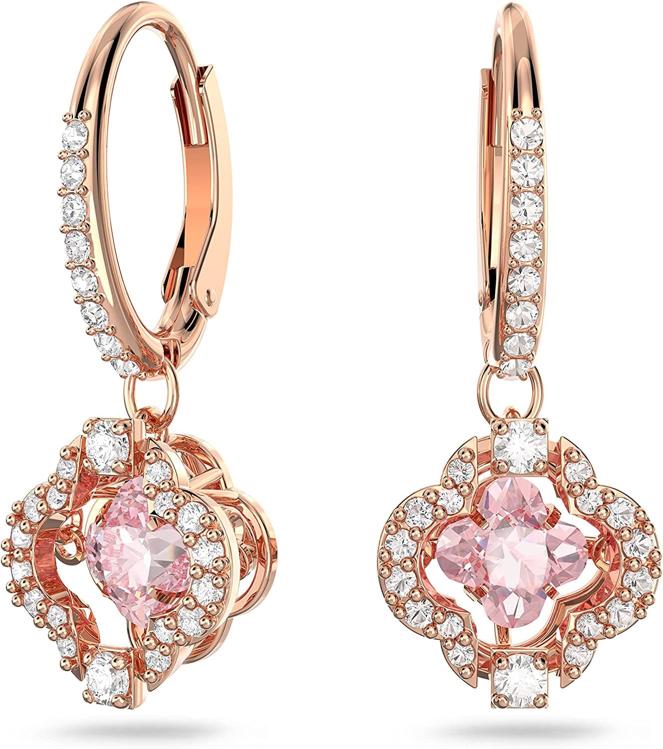 Sparkling Dance Clover Jewelry Collection, Rose Gold Tone Finish, Pink Crystals, Clear Crystals Pierced Earrings