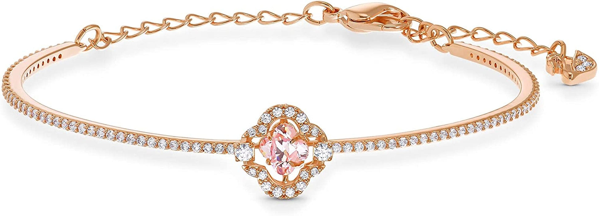 Sparkling Dance Clover Jewelry Collection, Rose Gold Tone Finish, Pink Crystals, Clear Crystals Bangle Bracelet