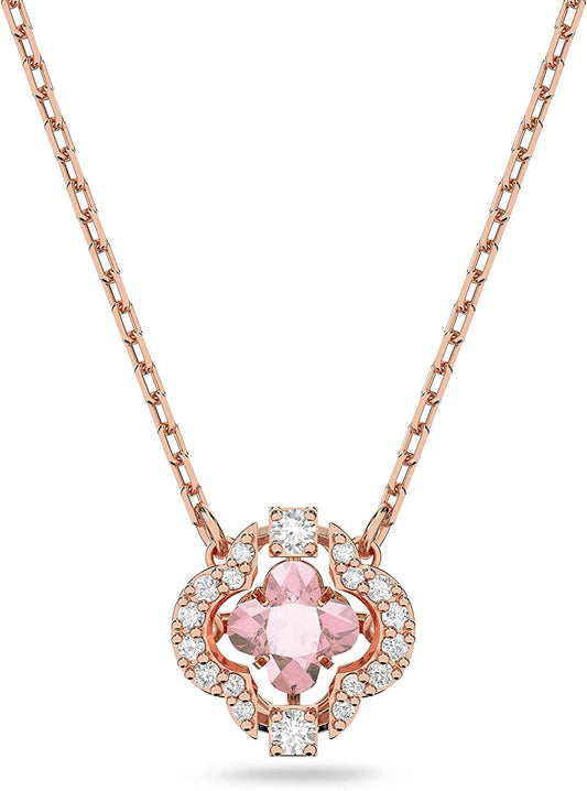 Sparkling Dance Clover Jewelry Collection, Rose Gold Tone Finish, Pink Crystals, Clear Crystals Necklace