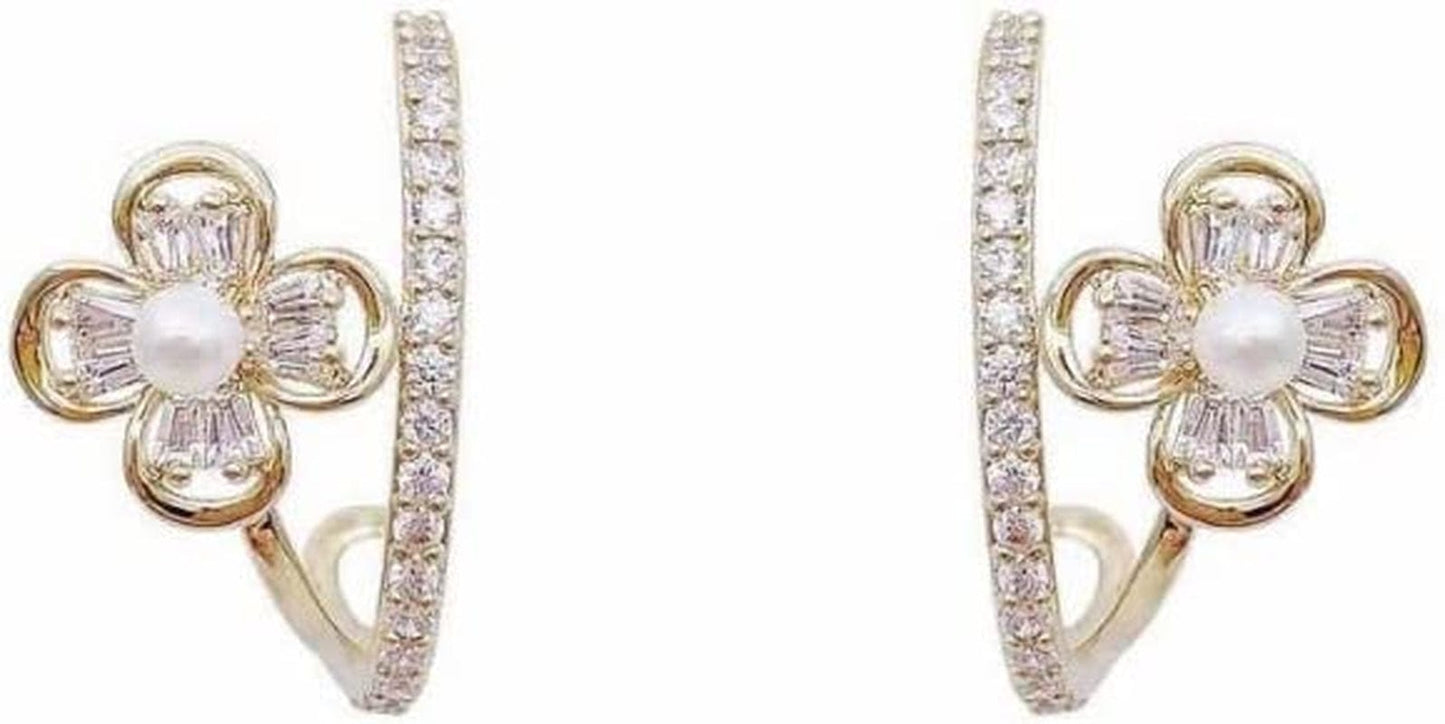Sparkly Earrings for Women Dangle Korean Trendy Earrings Micro Encrusted with Diamonds Small C Ring Zircon Five Petal Flower Design Exquisite Earrings Silver Needles Little Earrings C / One Size
