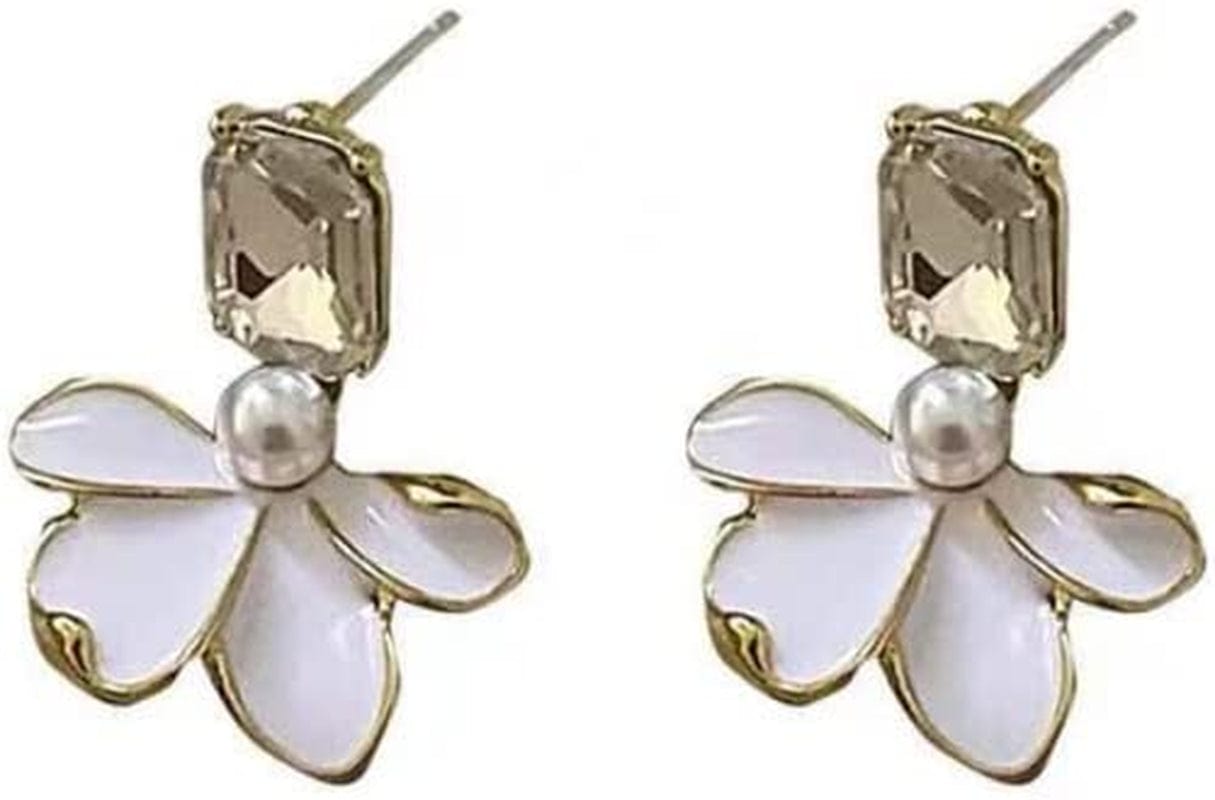 Sparkly Earrings for Women Dangle Korean Trendy Earrings Micro Encrusted with Diamonds Small C Ring Zircon Five Petal Flower Design Exquisite Earrings Silver Needles Little Earrings E / One Size