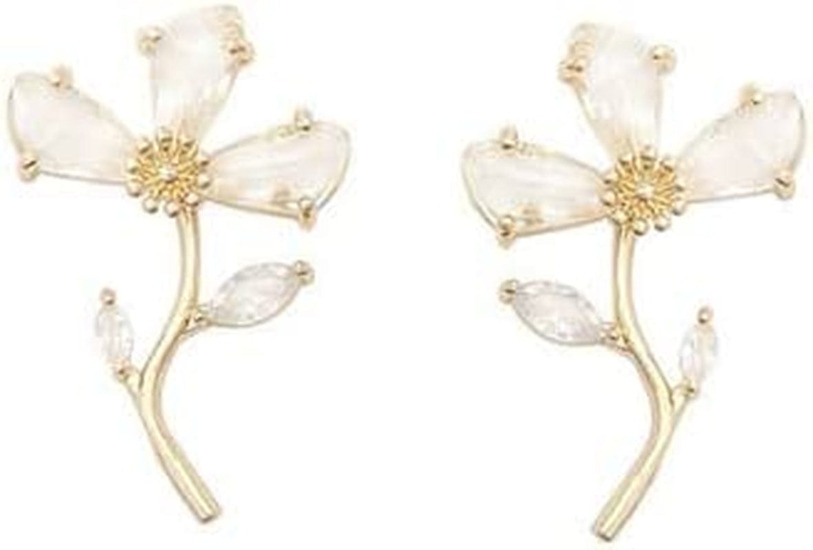 Sparkly Earrings for Women Dangle Korean Trendy Earrings Micro Encrusted with Diamonds Small C Ring Zircon Five Petal Flower Design Exquisite Earrings Silver Needles Little Earrings D / One Size