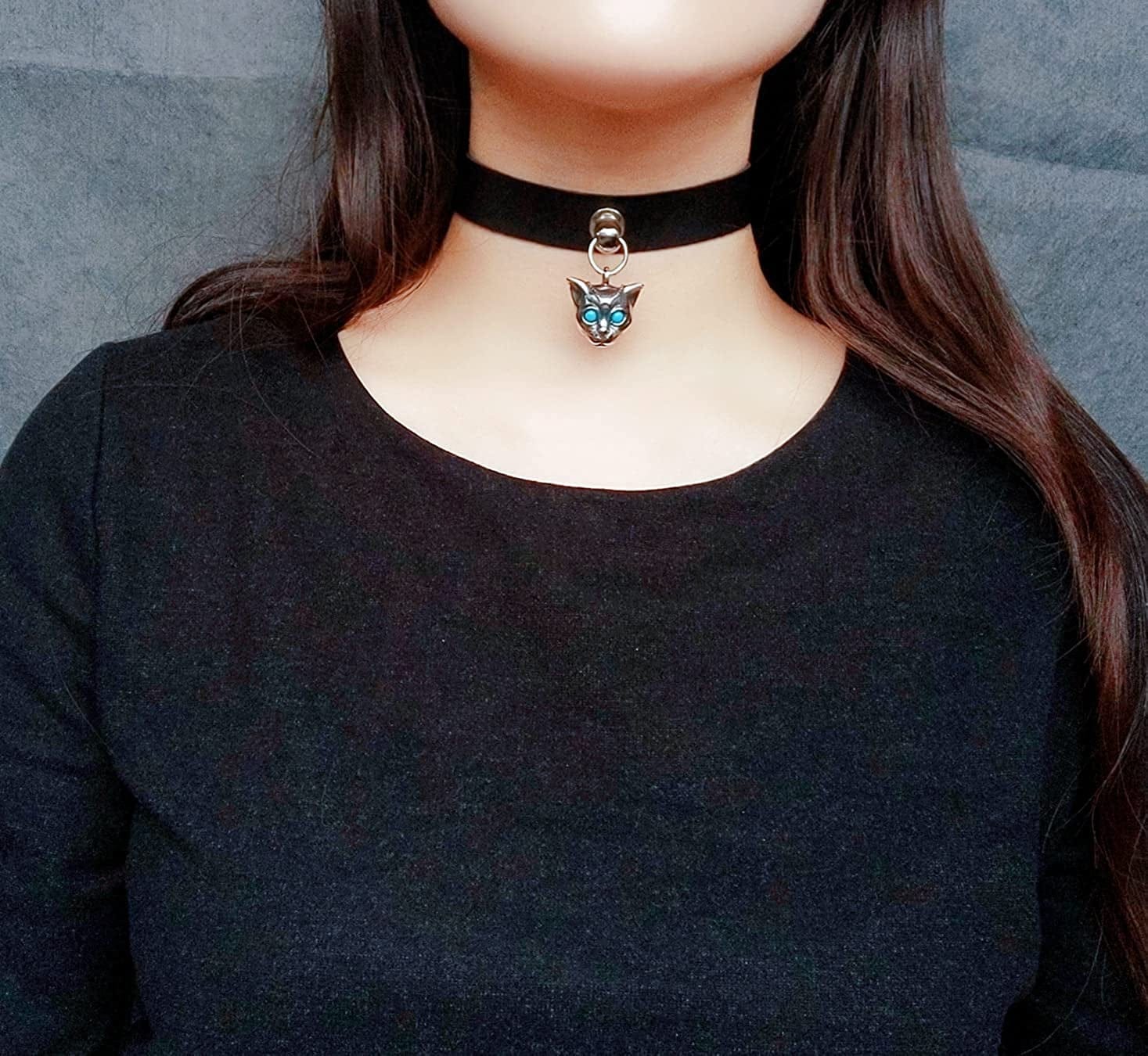 Spiked Choker Goth Necklaces Cat Black Chokers Necklaces for Women Girls Leather Choker for Men Heart Choker Collar Adjustable Punk Jewelry Gifts Cat A