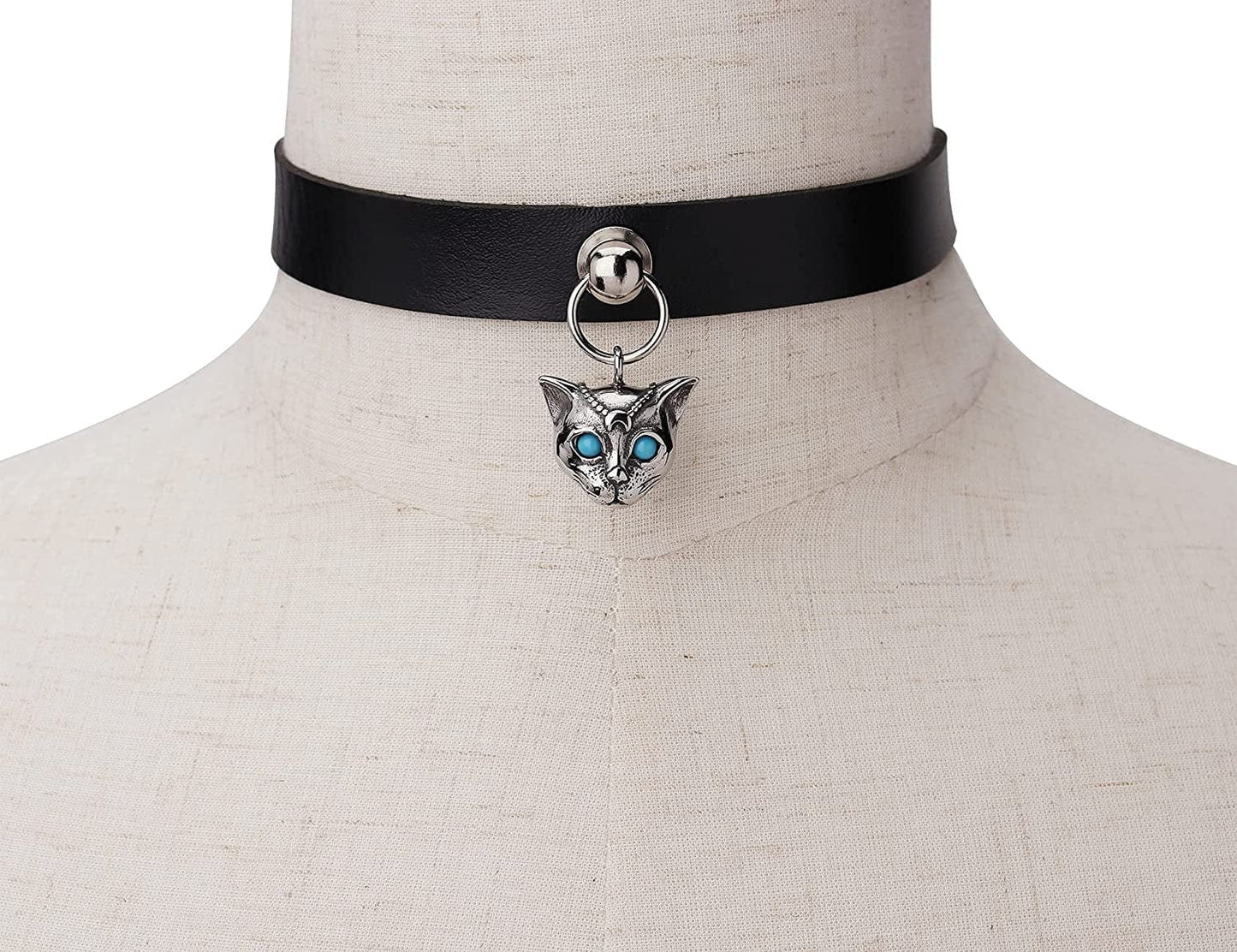 Spiked Choker Goth Necklaces Cat Black Chokers Necklaces for Women Girls Leather Choker for Men Heart Choker Collar Adjustable Punk Jewelry Gifts Cat A