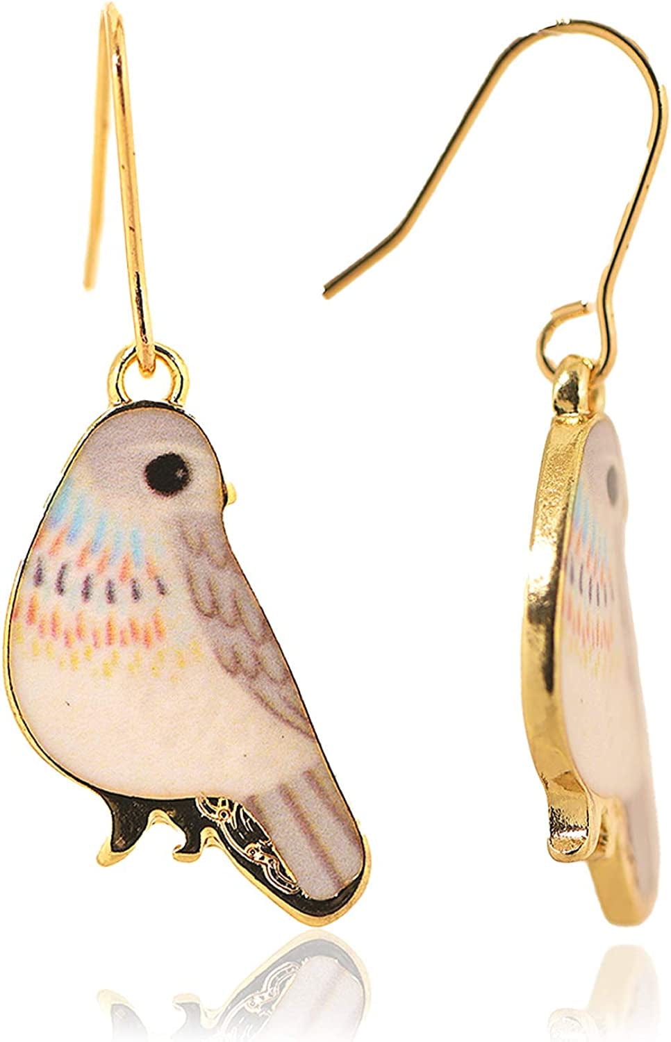 Spinningdasiy Dangling Colorful Flying Creature Bird Earrings | Bird Lover Earrings Beige
