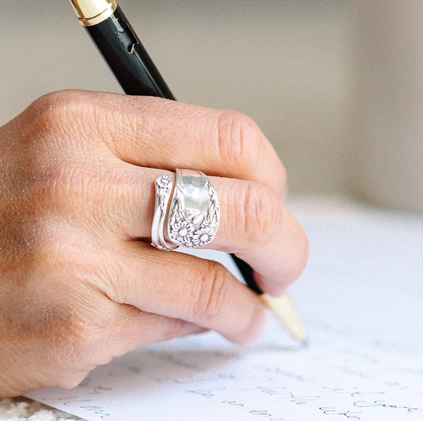 Spoon Rings Sterling Silver | Spoon Rings for Women | Sunflower Ring | Sunflower Rings for Women Adjustable Spoon Ring, Size 6-9