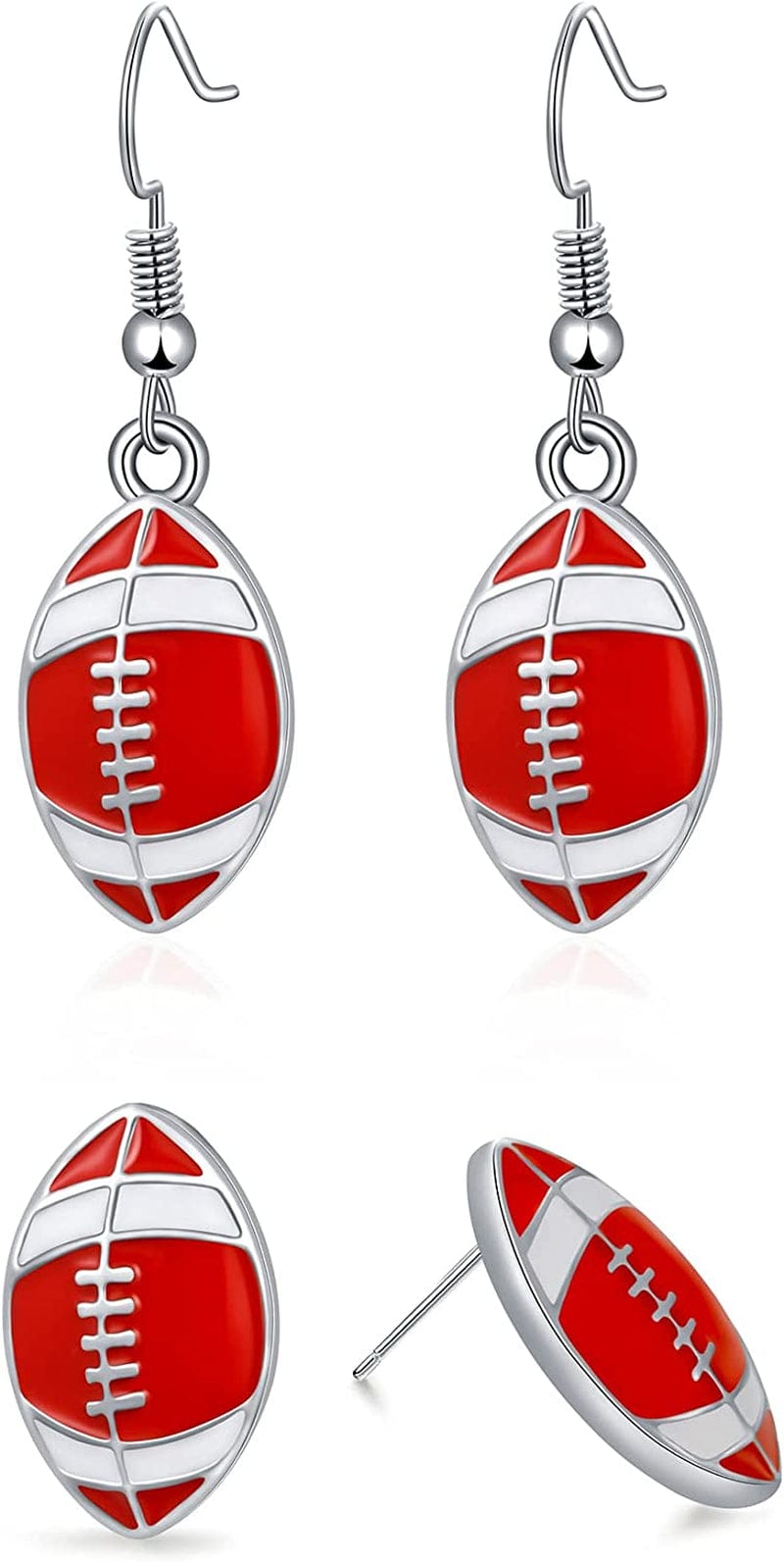 Sport Ball Dangle Earrings, Football Earrings, Basketball Earrings Soccer Volleyball Baseball Earrings for Women Fan Gift Football Red Set