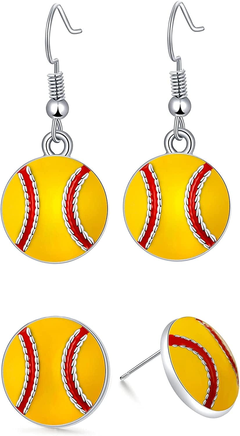 Sport Ball Dangle Earrings, Football Earrings, Basketball Earrings Soccer Volleyball Baseball Earrings for Women Fan Gift Softball Set