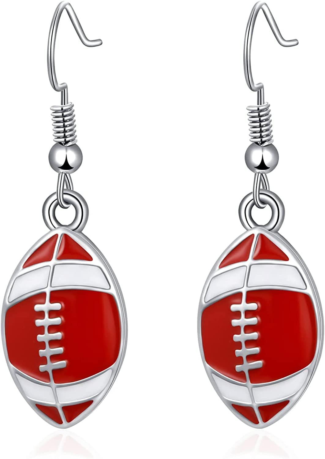Sport Ball Dangle Earrings, Football Earrings, Basketball Earrings Soccer Volleyball Baseball Earrings for Women Fan Gift Football Red
