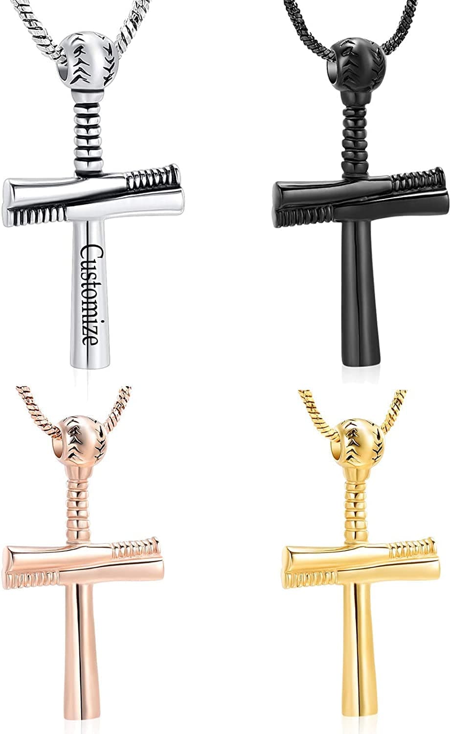 Sport Cross Cremation Jewelry Stainless Steel Baseball Bat Cross Unisex Pendant Memorial Urn Necklace for Men/Women,Urn Locket Ashes Holder Cremation Keepsake Customize