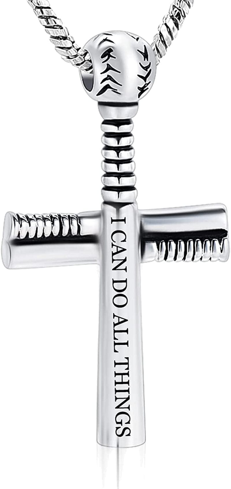 Sport Cross Cremation Jewelry Stainless Steel Baseball Bat Cross Unisex Pendant Memorial Urn Necklace for Men/Women,Urn Locket Ashes Holder Cremation Keepsake PH 4:13-I CAN DO ALL THINGS