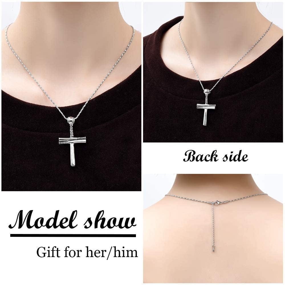 Sport Cross Cremation Jewelry Stainless Steel Baseball Bat Cross Unisex Pendant Memorial Urn Necklace for Men/Women,Urn Locket Ashes Holder Cremation Keepsake