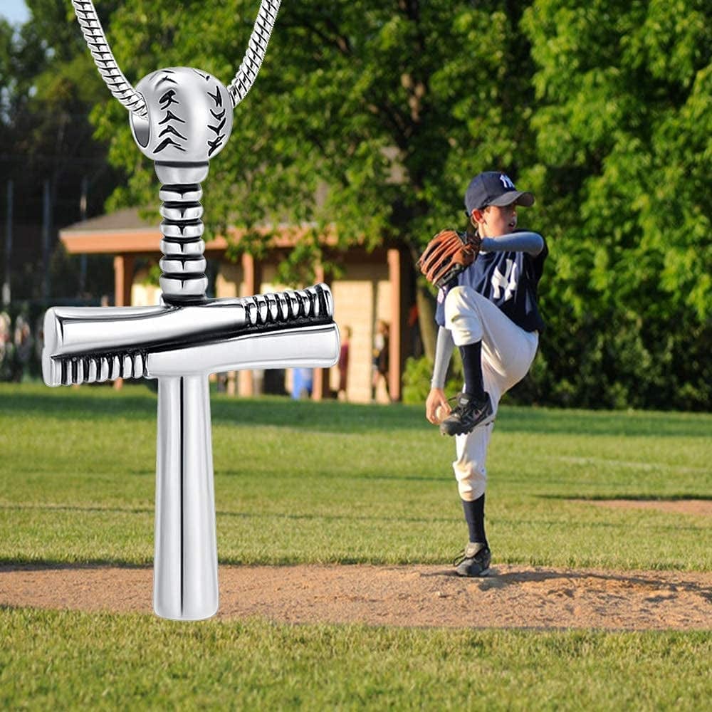Sport Cross Cremation Jewelry Stainless Steel Baseball Bat Cross Unisex Pendant Memorial Urn Necklace for Men/Women,Urn Locket Ashes Holder Cremation Keepsake
