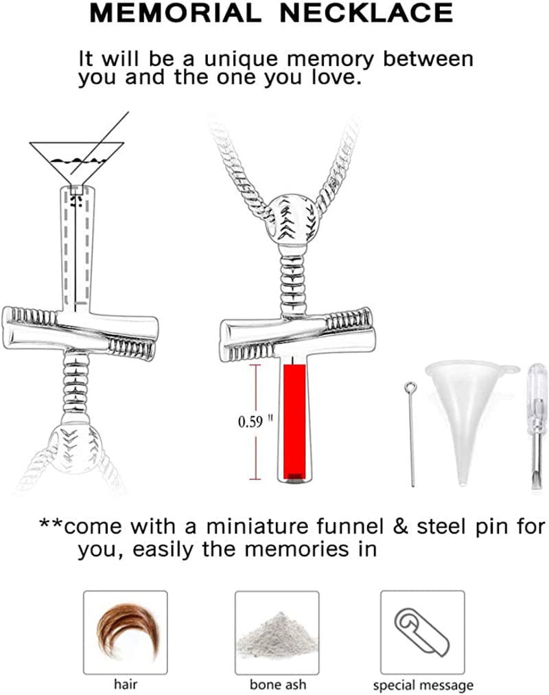 Sport Cross Cremation Jewelry Stainless Steel Baseball Bat Cross Unisex Pendant Memorial Urn Necklace for Men/Women,Urn Locket Ashes Holder Cremation Keepsake
