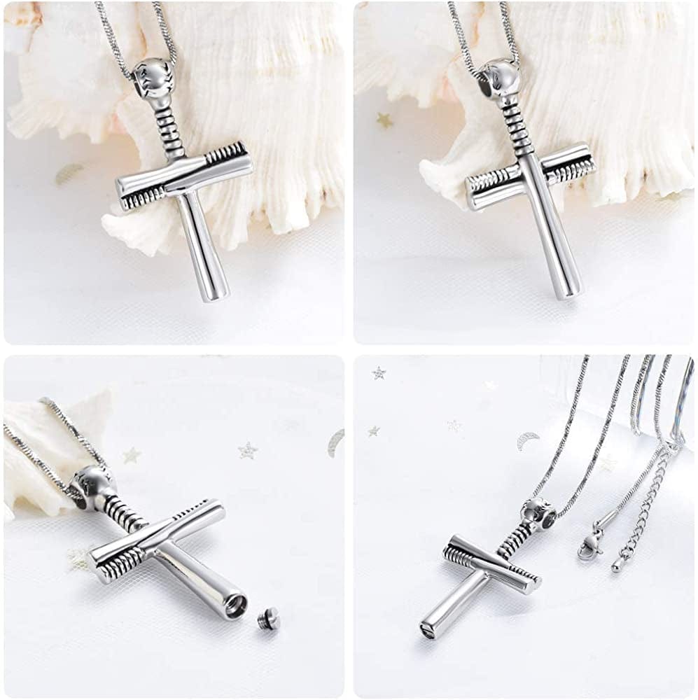 Sport Cross Cremation Jewelry Stainless Steel Baseball Bat Cross Unisex Pendant Memorial Urn Necklace for Men/Women,Urn Locket Ashes Holder Cremation Keepsake