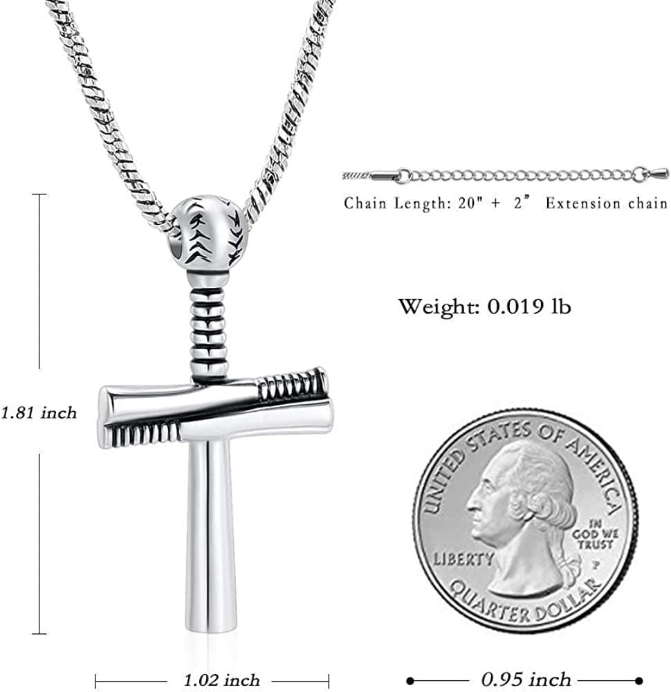 Sport Cross Cremation Jewelry Stainless Steel Baseball Bat Cross Unisex Pendant Memorial Urn Necklace for Men/Women,Urn Locket Ashes Holder Cremation Keepsake