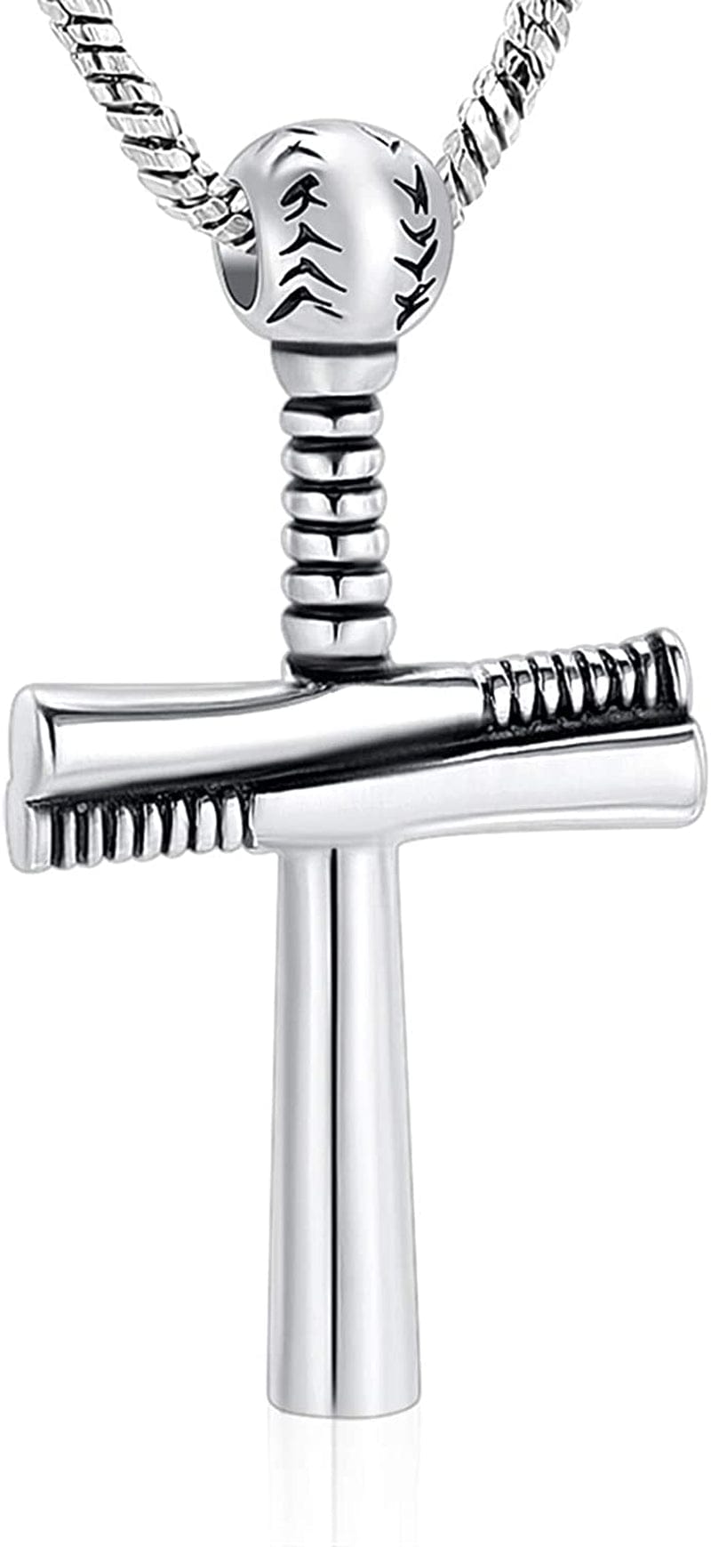 Sport Cross Cremation Jewelry Stainless Steel Baseball Bat Cross Unisex Pendant Memorial Urn Necklace for Men/Women,Urn Locket Ashes Holder Cremation Keepsake Silver