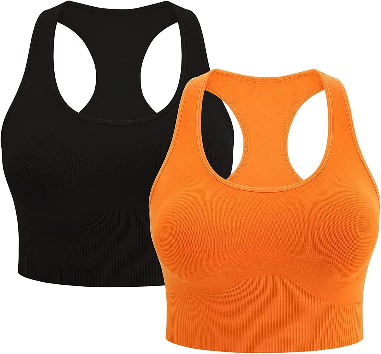 Sports Bra for Women Padded Mid-Impact Racerback Workout Bras Wirefree Yoga Tops Orange+black / XX-Large
