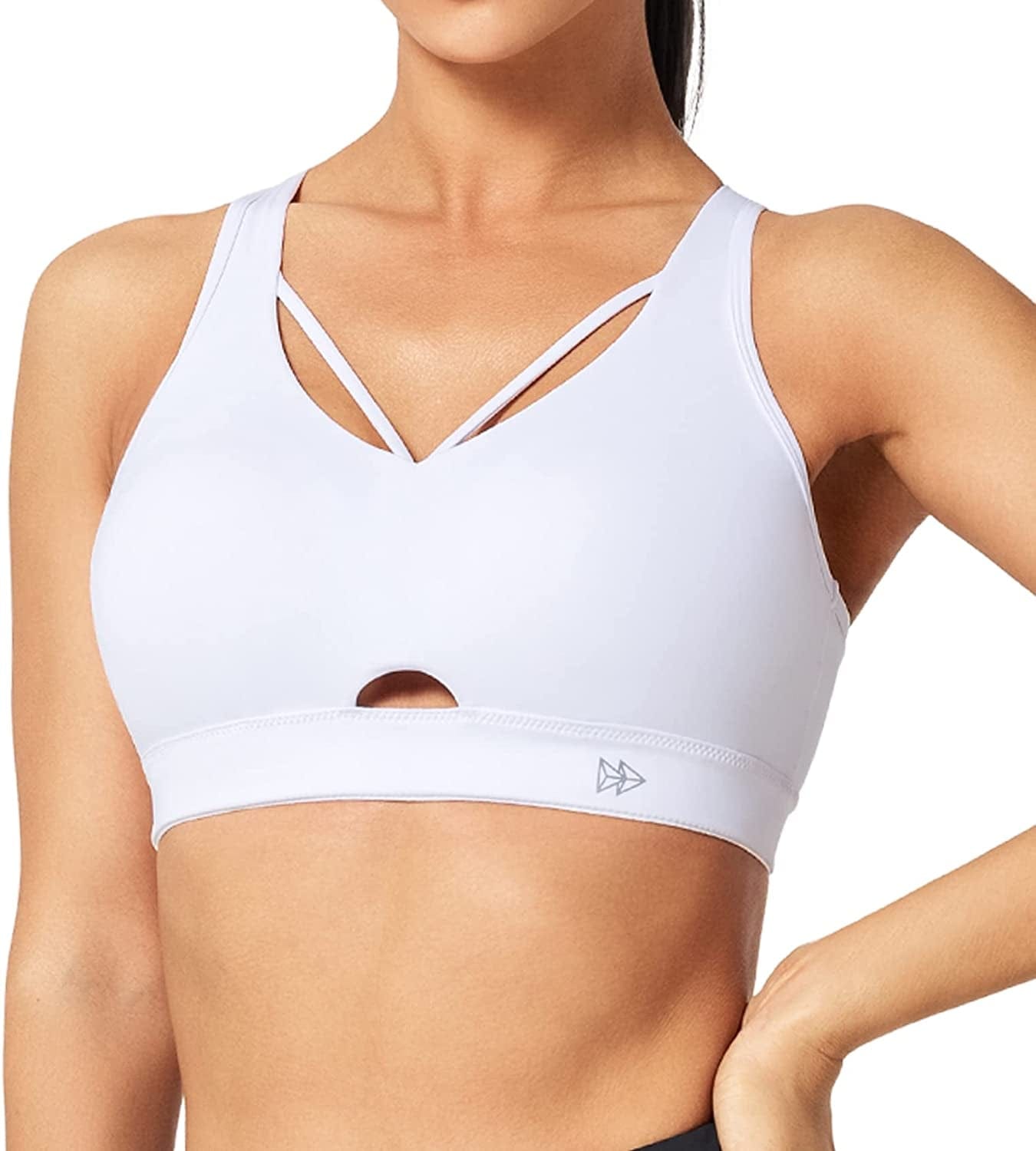 Sports Bra High Impact - Strappy Criss Cross Sports Bra Full Support for plus Size Fitness Gym White / Large Plus