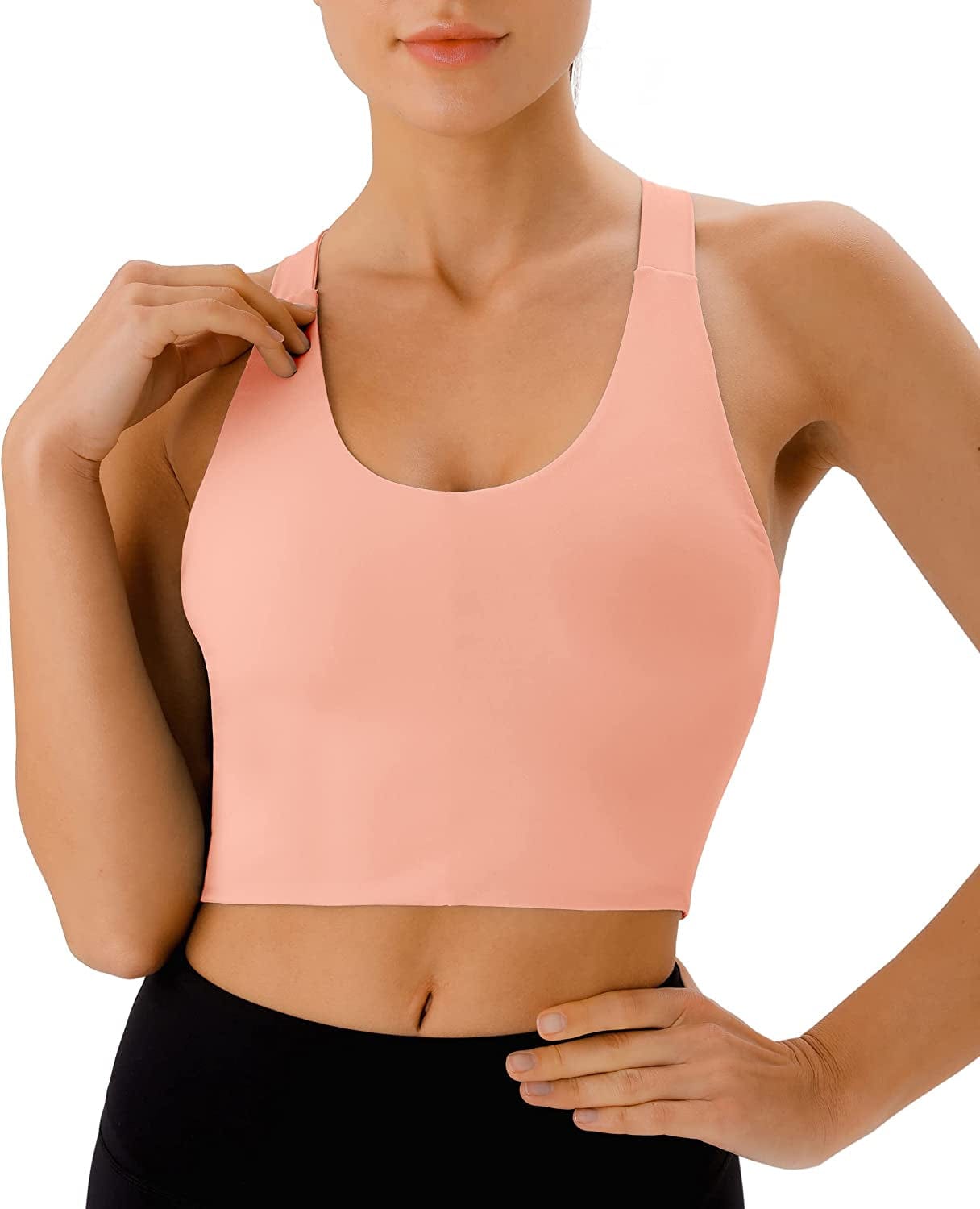 Sports Bras for Women Criss-Cross Back Padded Workout Tank Tops Medium Support Crop Tops for Women Coral / Large