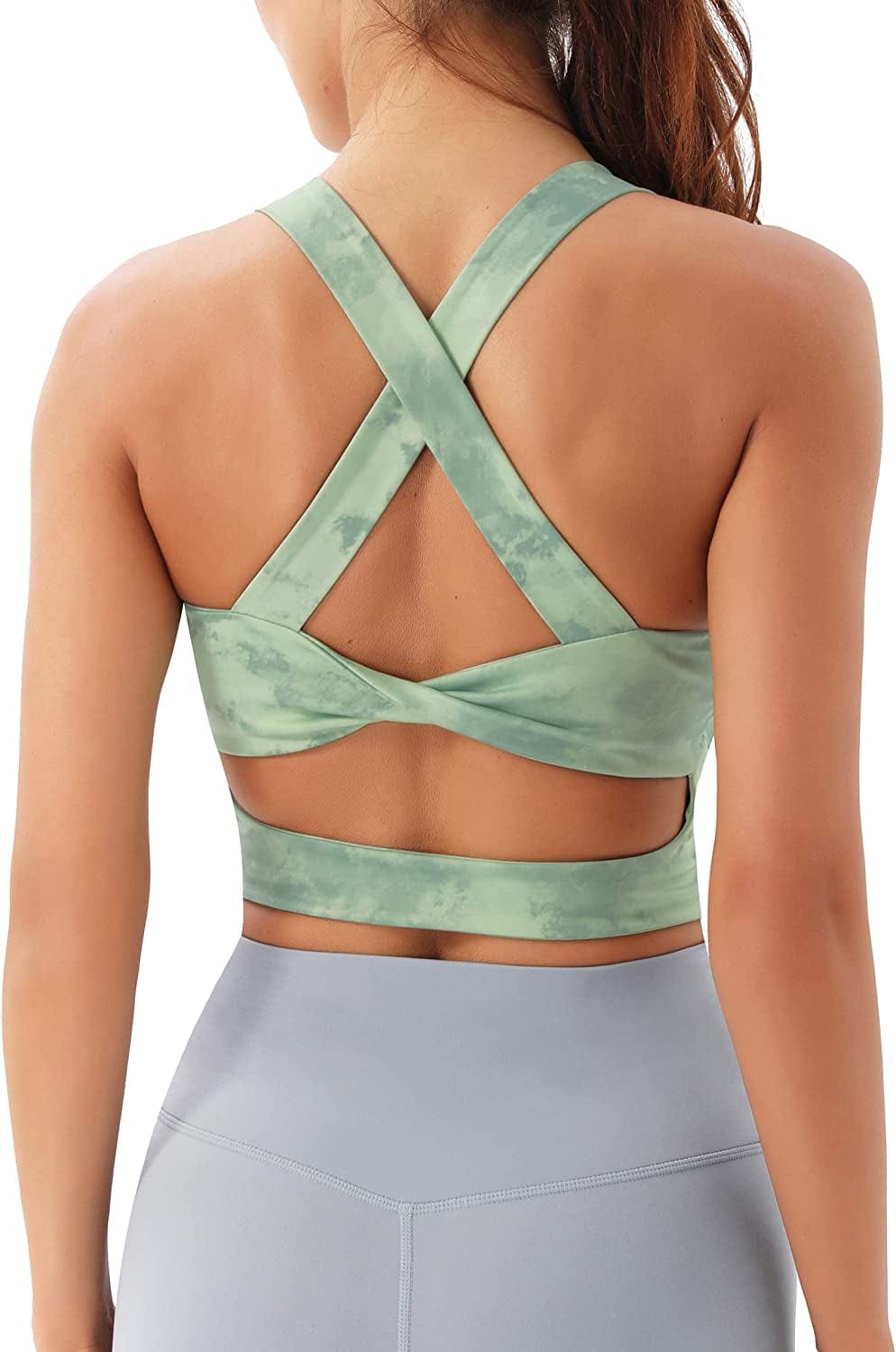 Sports Bras for Women Criss-Cross Back Padded Workout Tank Tops Medium Support Crop Tops for Women Tie Dye Green / Large