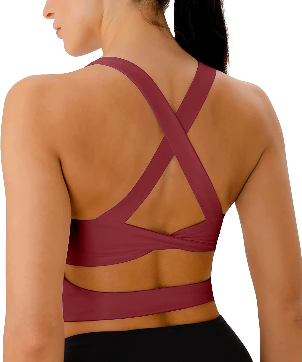Sports Bras for Women Criss-Cross Back Padded Workout Tank Tops Medium Support Crop Tops for Women Rumba Red / Large