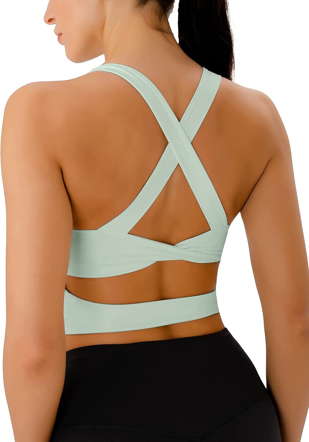 Sports Bras for Women Criss-Cross Back Padded Workout Tank Tops Medium Support Crop Tops for Women Pale Green / Large