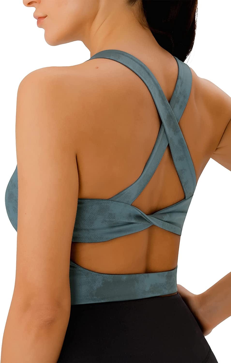 Sports Bras for Women Criss-Cross Back Padded Workout Tank Tops Medium Support Crop Tops for Women Tie Dye Blue / Large