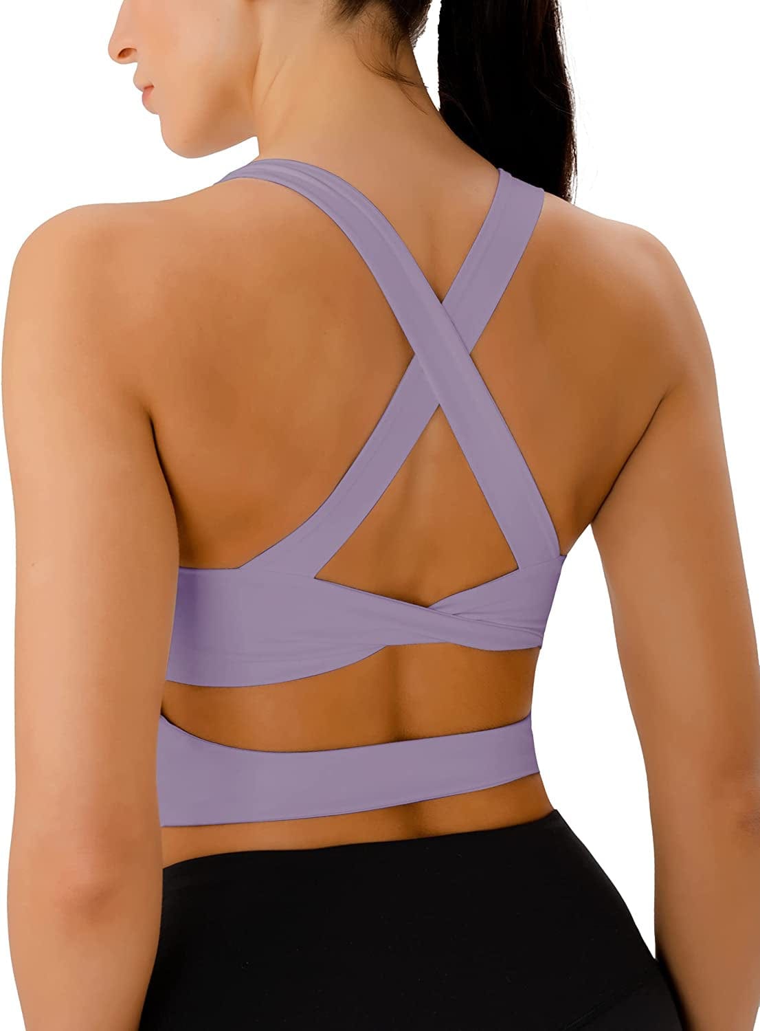 Sports Bras for Women Criss-Cross Back Padded Workout Tank Tops Medium Support Crop Tops for Women Purple / Large