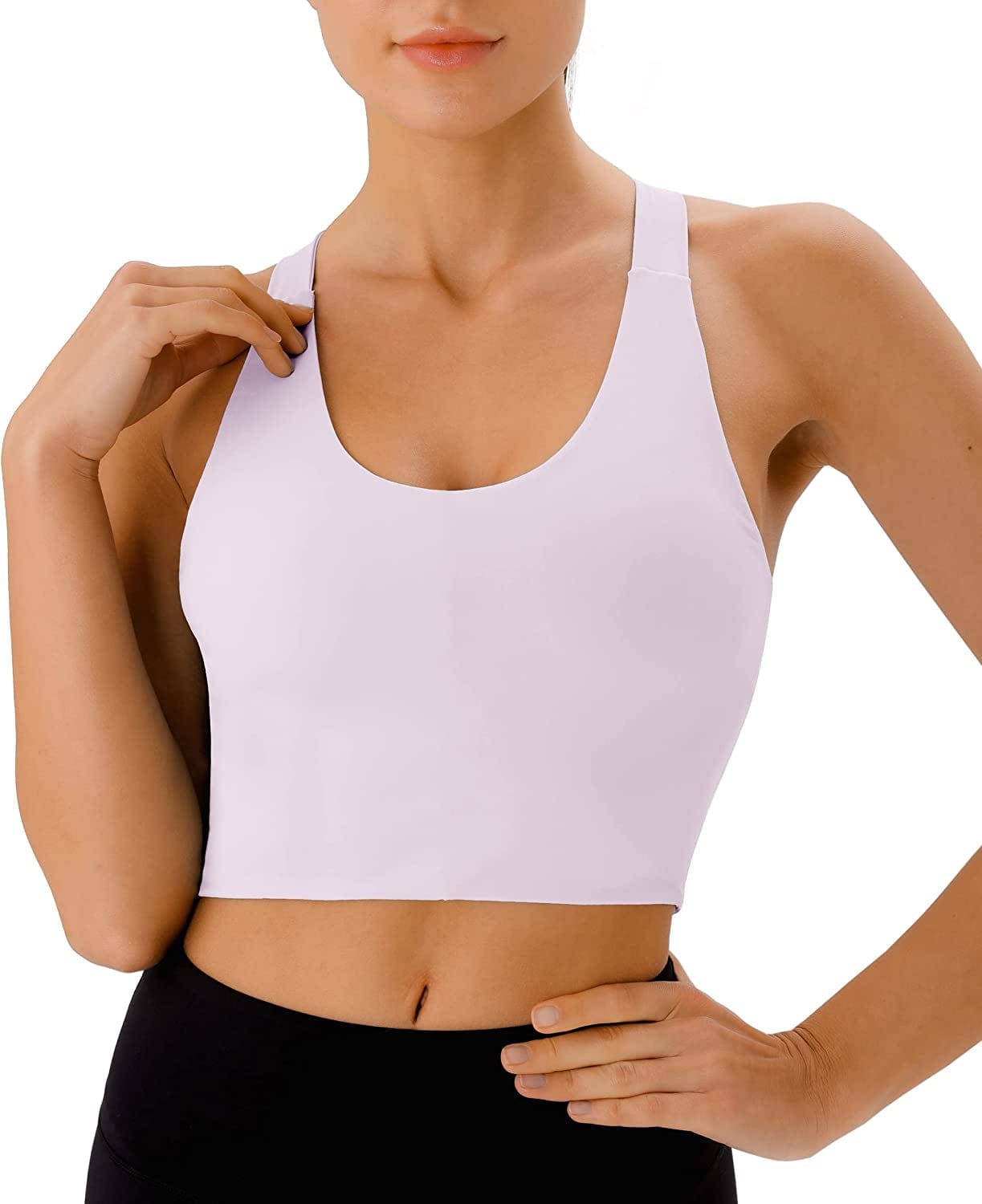 Sports Bras for Women Criss-Cross Back Padded Workout Tank Tops Medium Support Crop Tops for Women Pink / Large