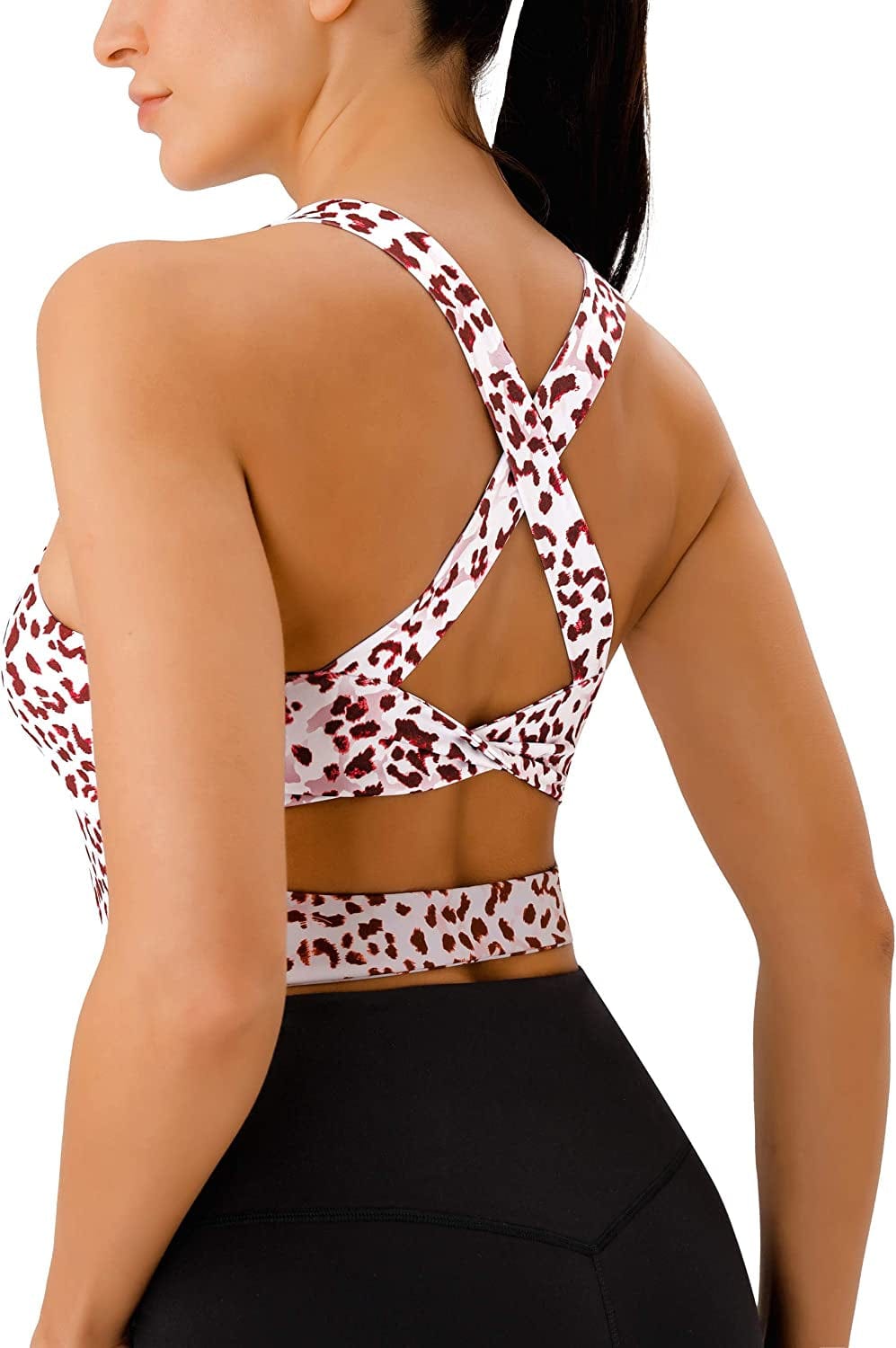 Sports Bras for Women Criss-Cross Back Padded Workout Tank Tops Medium Support Crop Tops for Women Red Diamond / X-Large