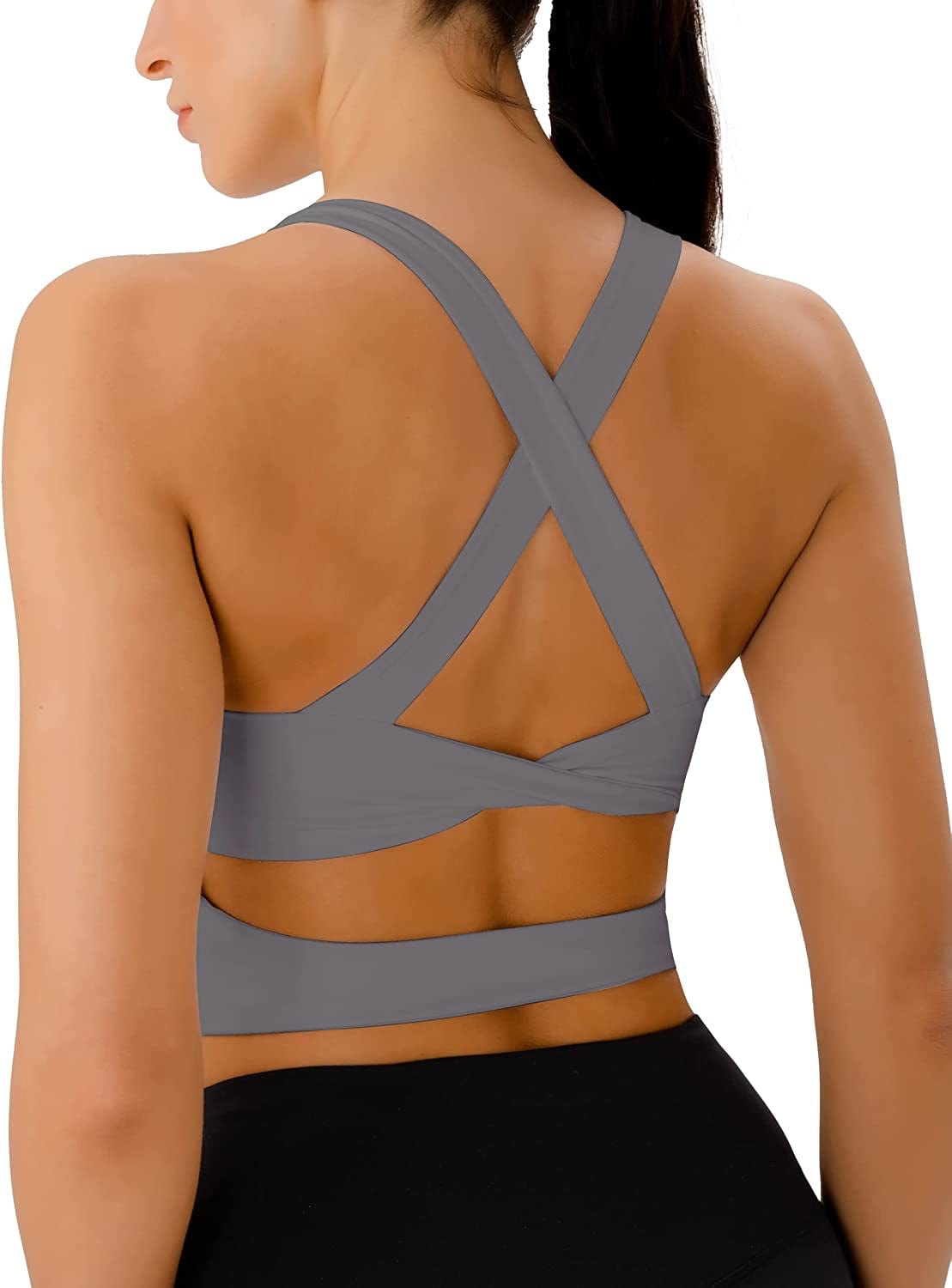 Sports Bras for Women Criss-Cross Back Padded Workout Tank Tops Medium Support Crop Tops for Women Grey / Large