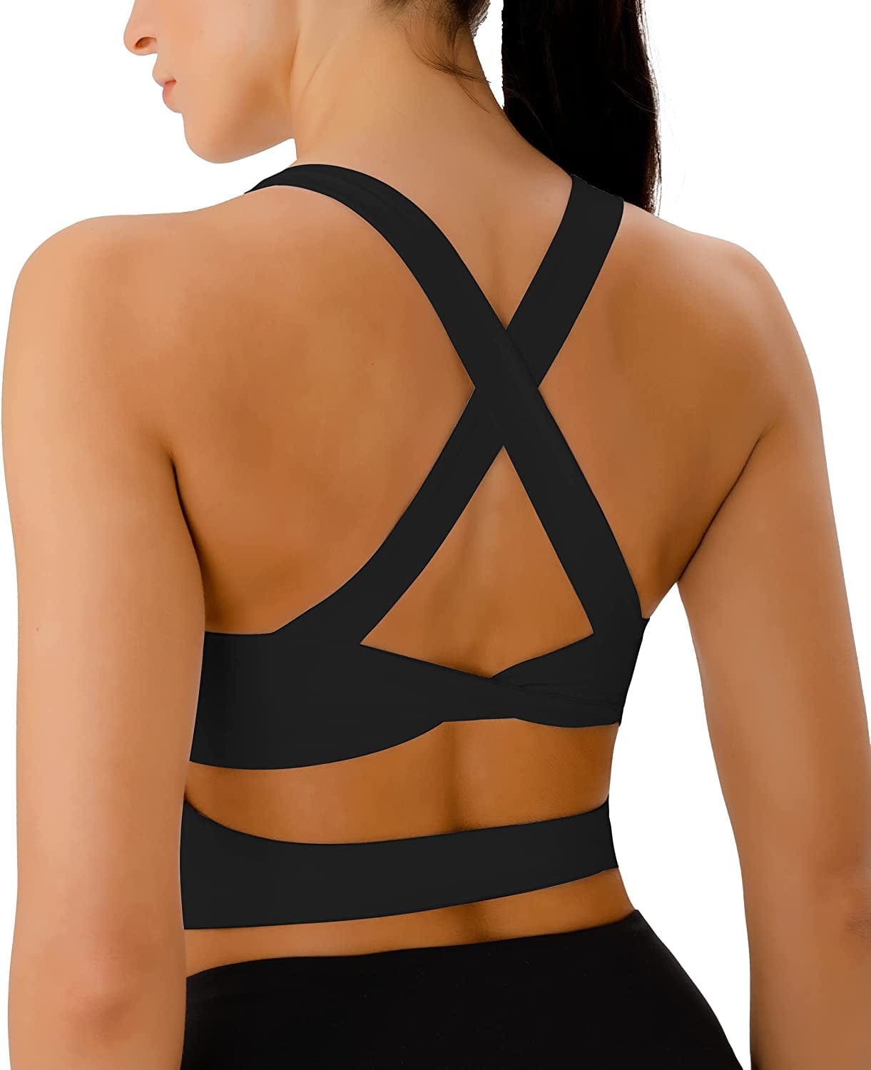 Sports Bras for Women Criss-Cross Back Padded Workout Tank Tops Medium Support Crop Tops for Women Black / Large