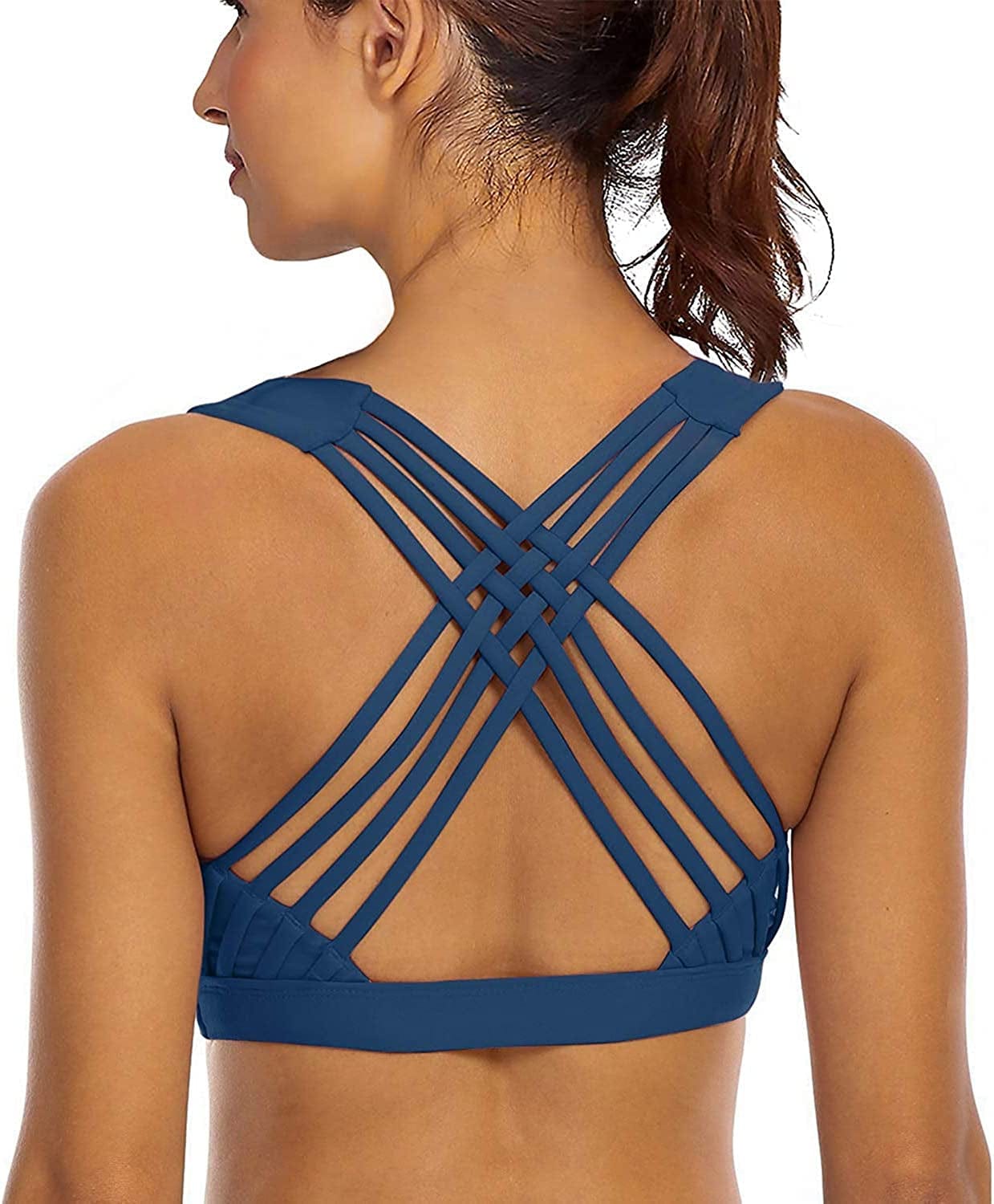 Sports Bras for Women Cross Back Padded Sports Bra Medium Support Workout Running Yoga Bra Teal Strappy / XX-Large