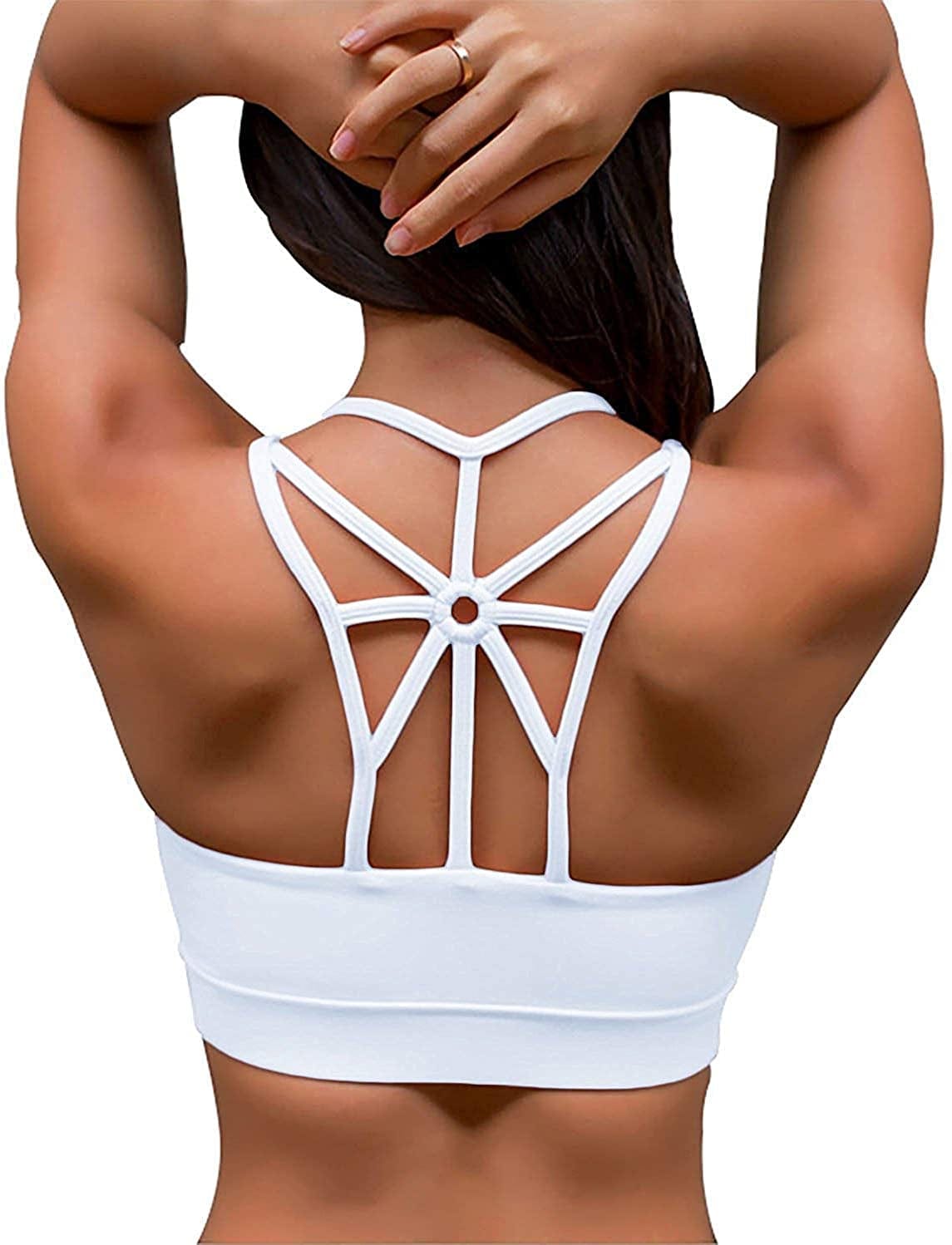 Sports Bras for Women Cross Back Padded Sports Bra Medium Support Workout Running Yoga Bra White / XX-Large