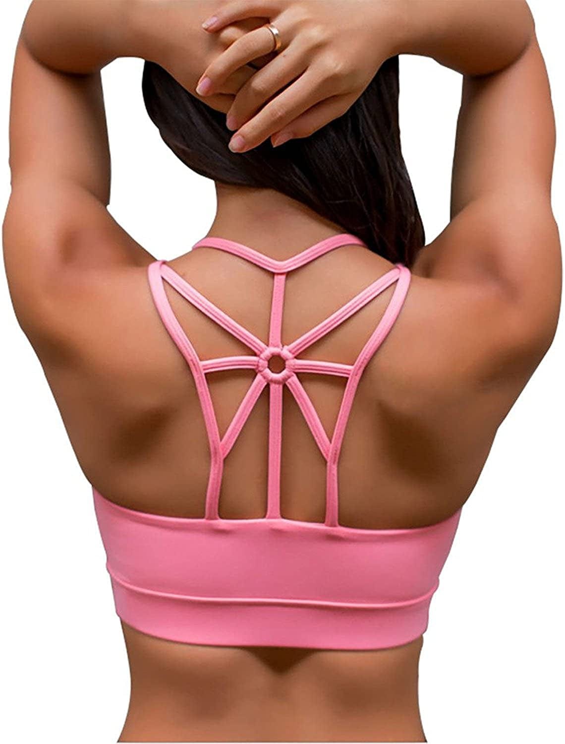 Sports Bras for Women Cross Back Padded Sports Bra Medium Support Workout Running Yoga Bra Pink / XX-Large